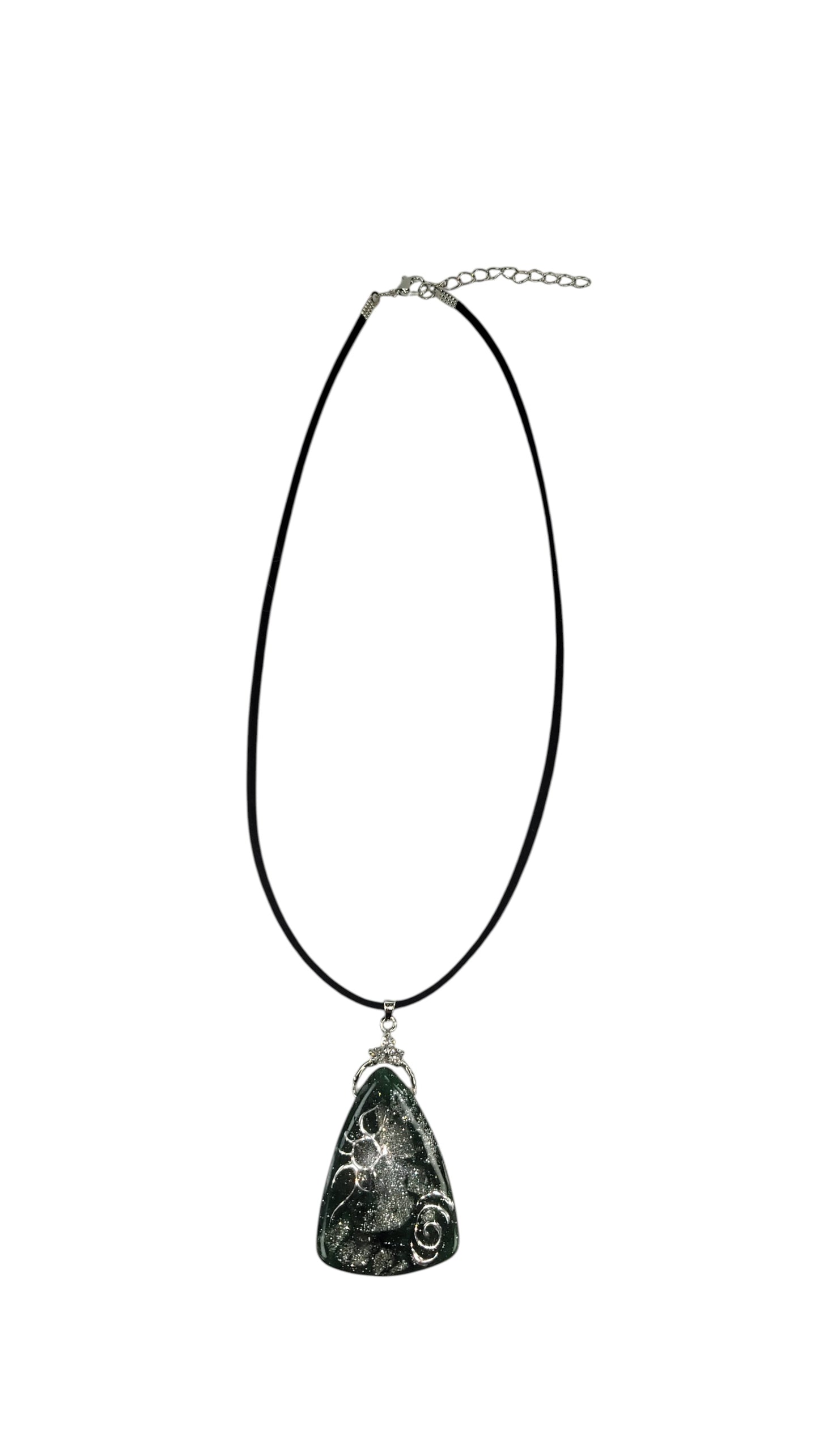 Deep forest green tone with silver detail Necklace