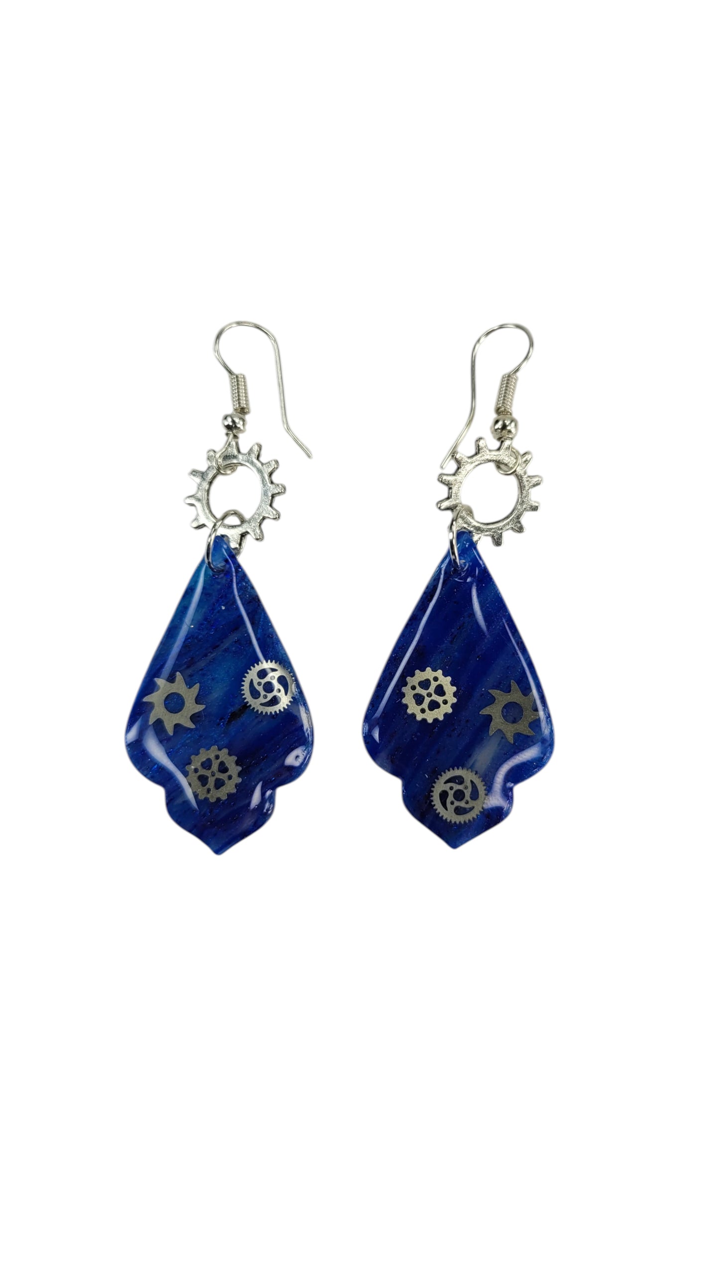 Deep blue color with a gear shaped charm Earrings