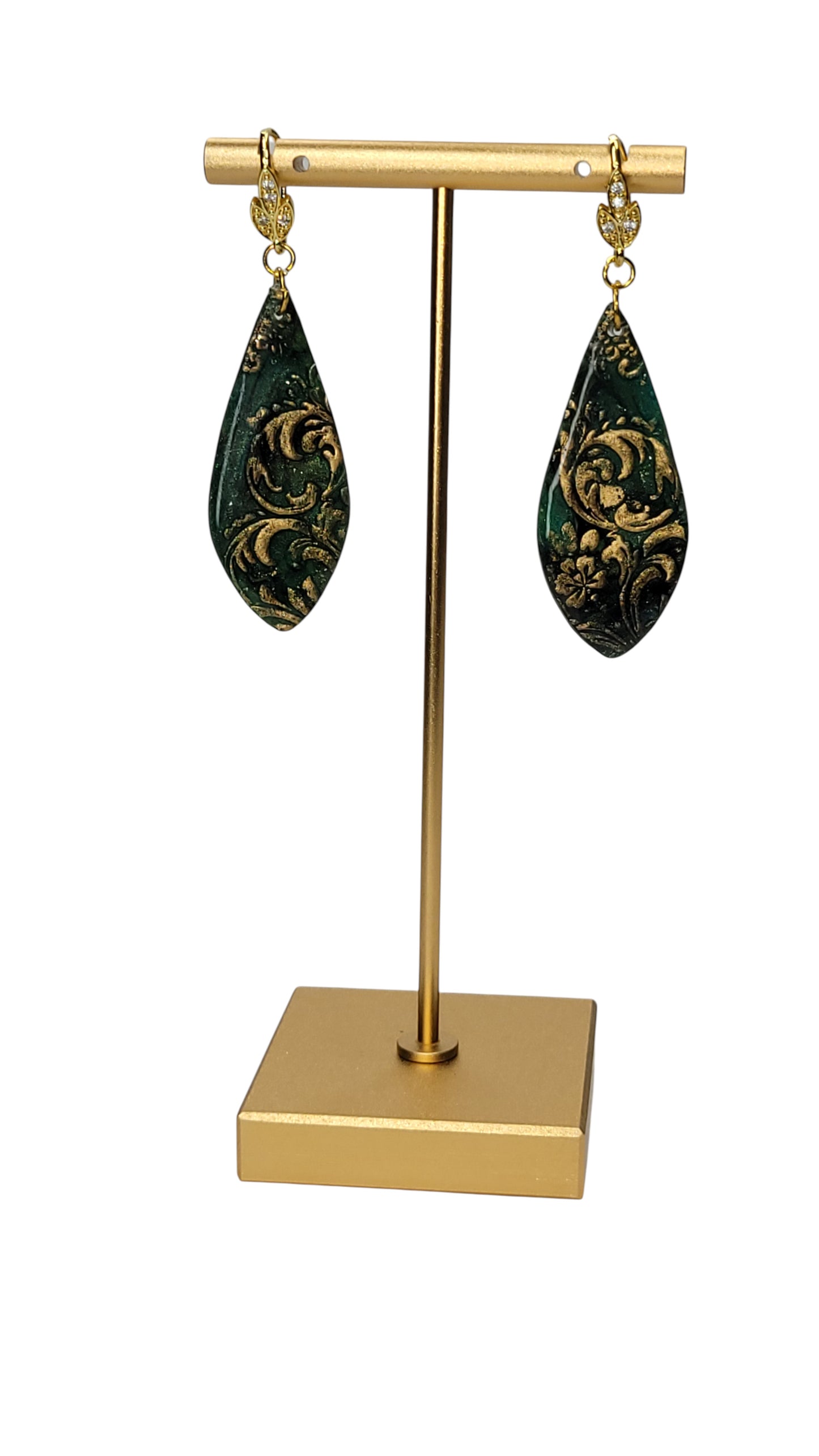 Green with gold drop Earrings