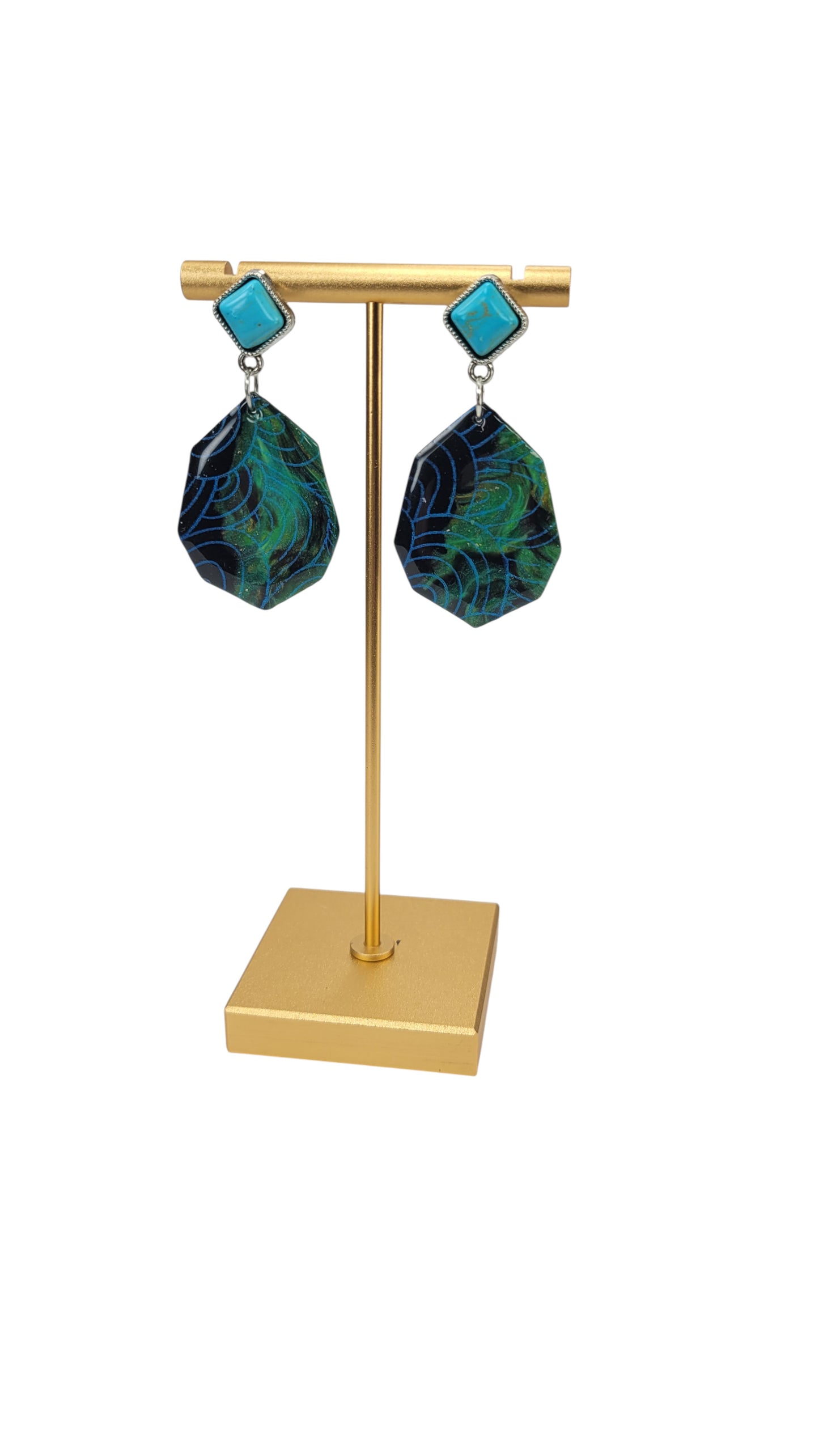 Geometric drop with swirling patterns design Earrings