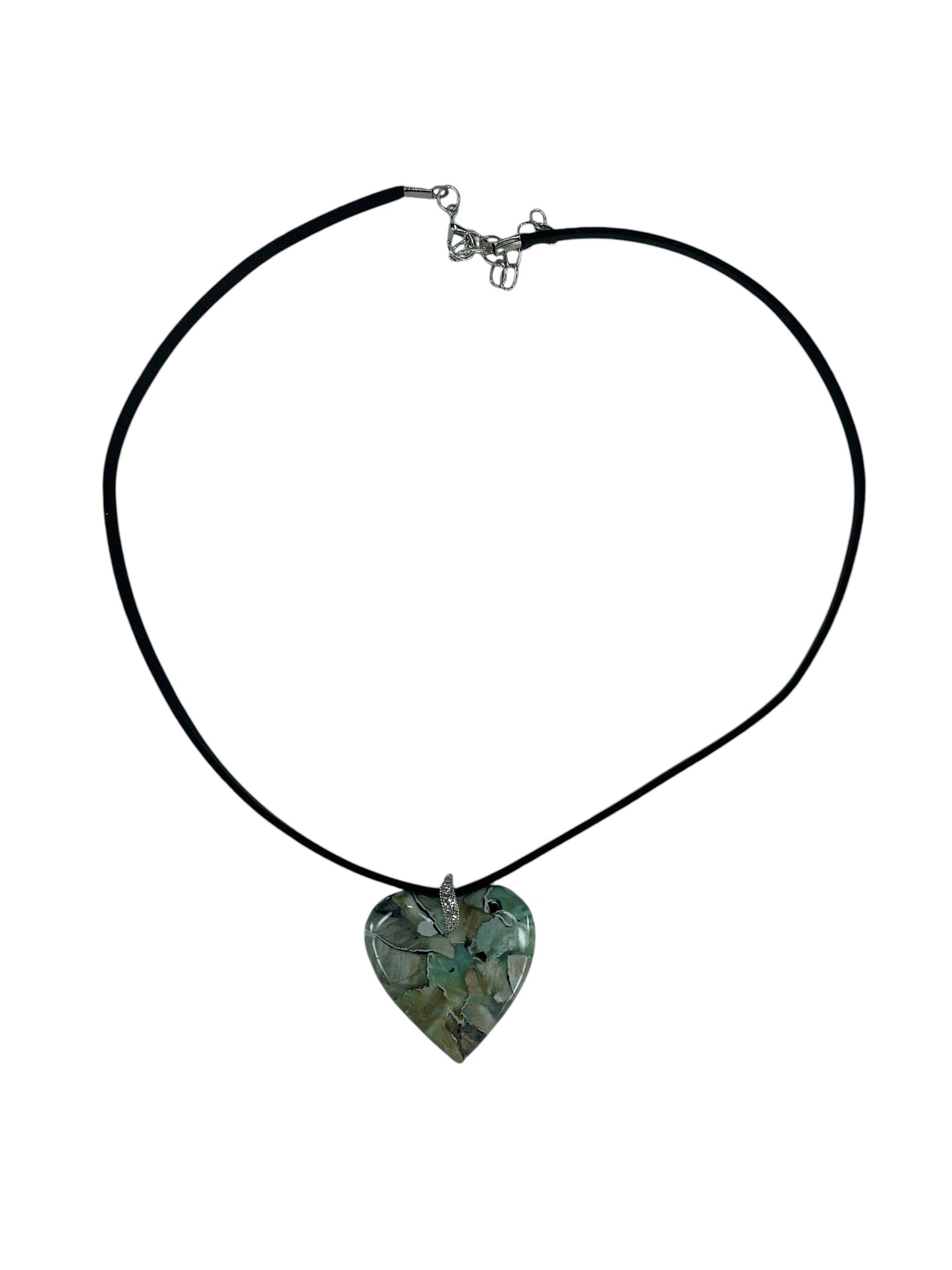 Heart-shaped pendant, soft sage green, seafoam, misty jade, and smoky charcoal Necklace