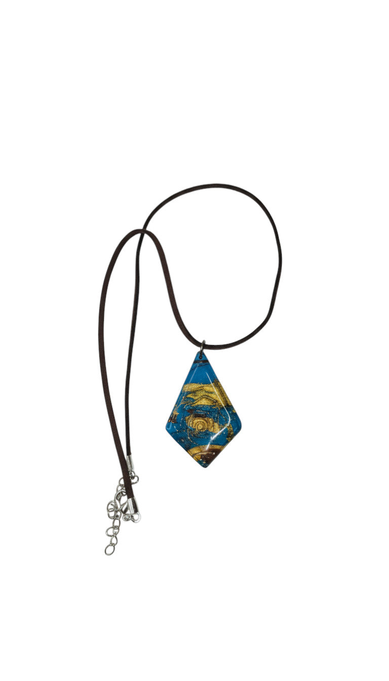 Blue and gold rose Necklace
