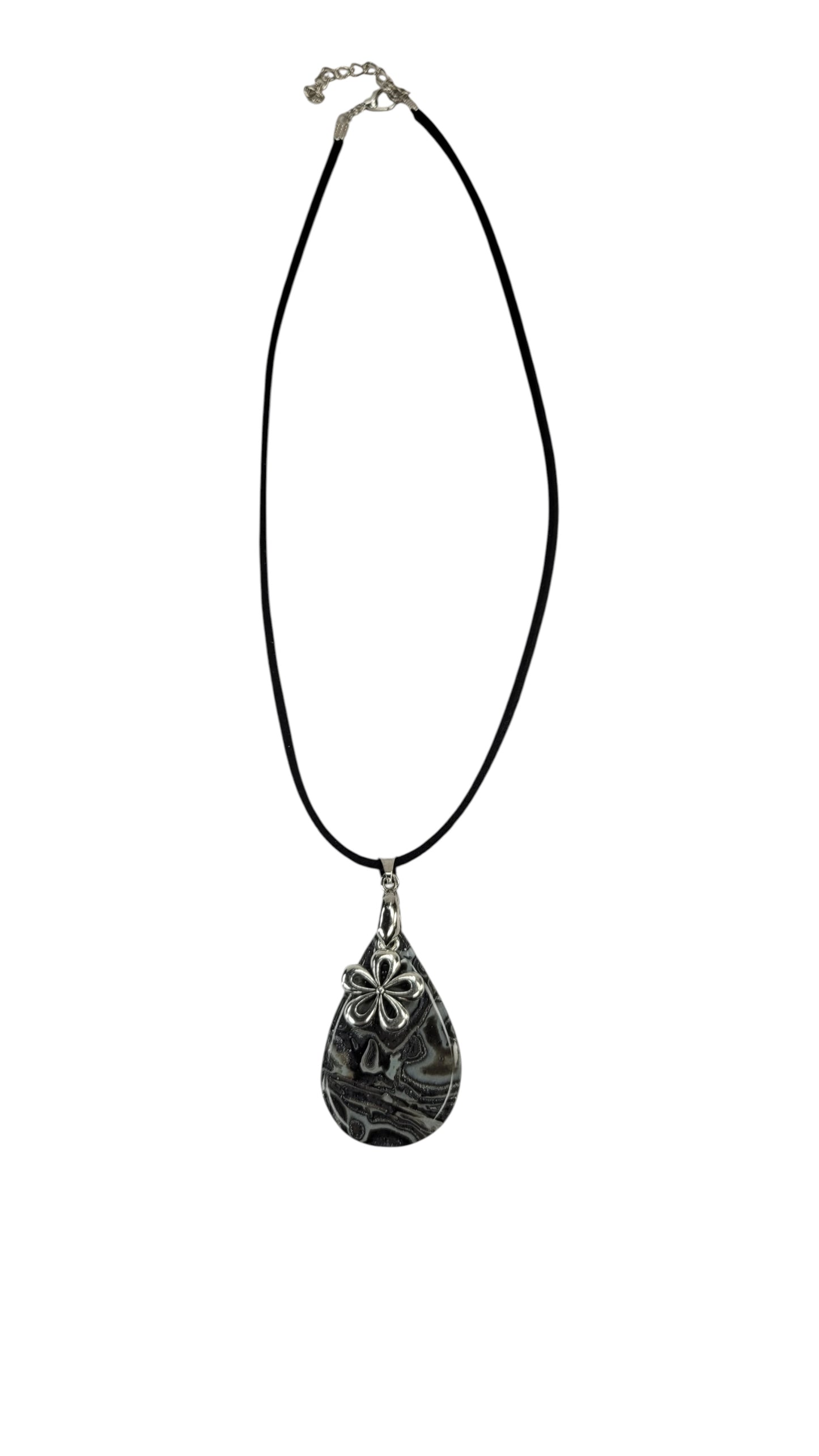 Smoky grey and soft black with flower charm Necklace