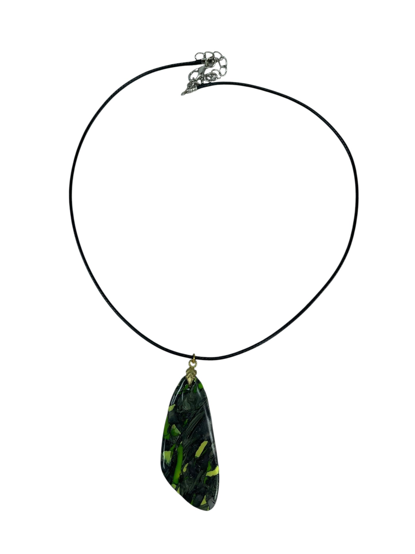 Marbled DOUBLE-sided deep forest green, smoky black, and vivid lime-green Necklace