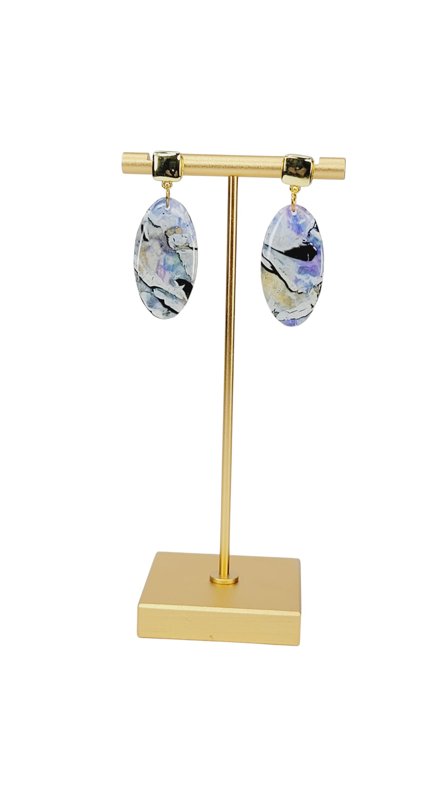 Oval drop Earrings with gold square posts