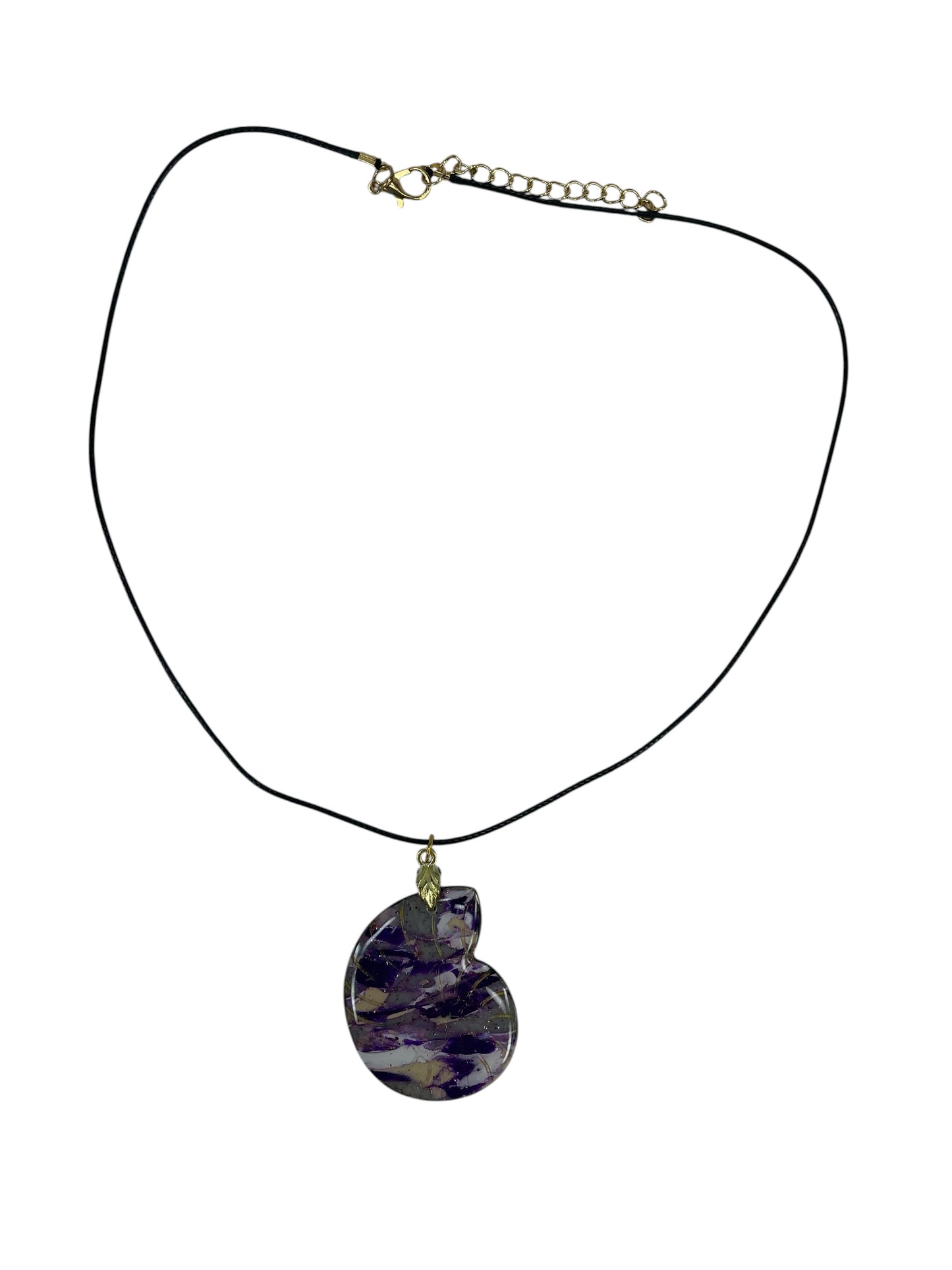 Shell marbled shades of deep violet, smoky charcoal, silver-gray, and pearl white Necklace