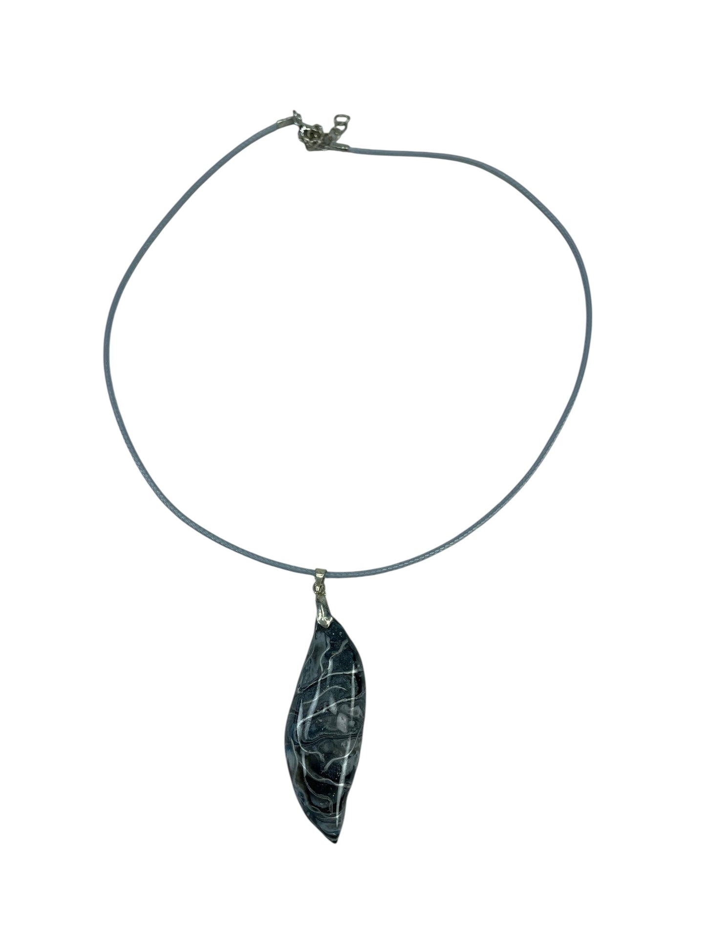 Leaf-shaped, swirls of smoky charcoal, silver-gray, deep graphite Necklace