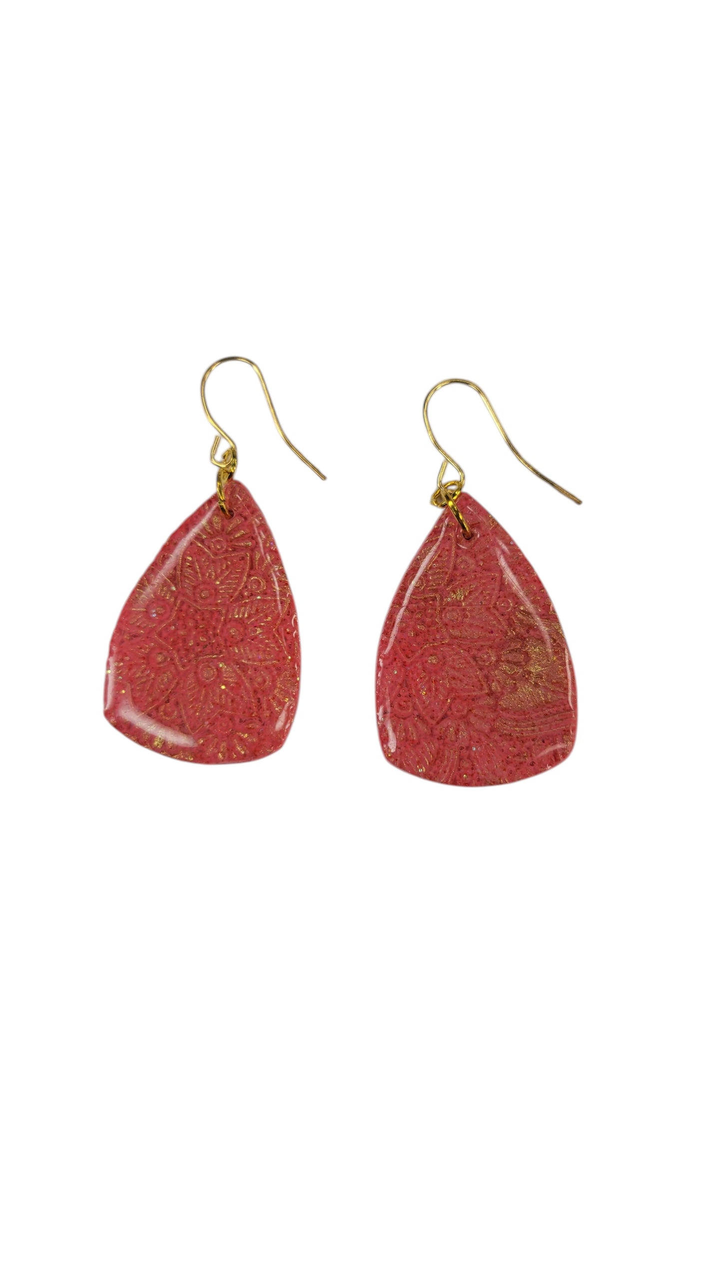 Coral-red with intricate floral pattern Earrings
