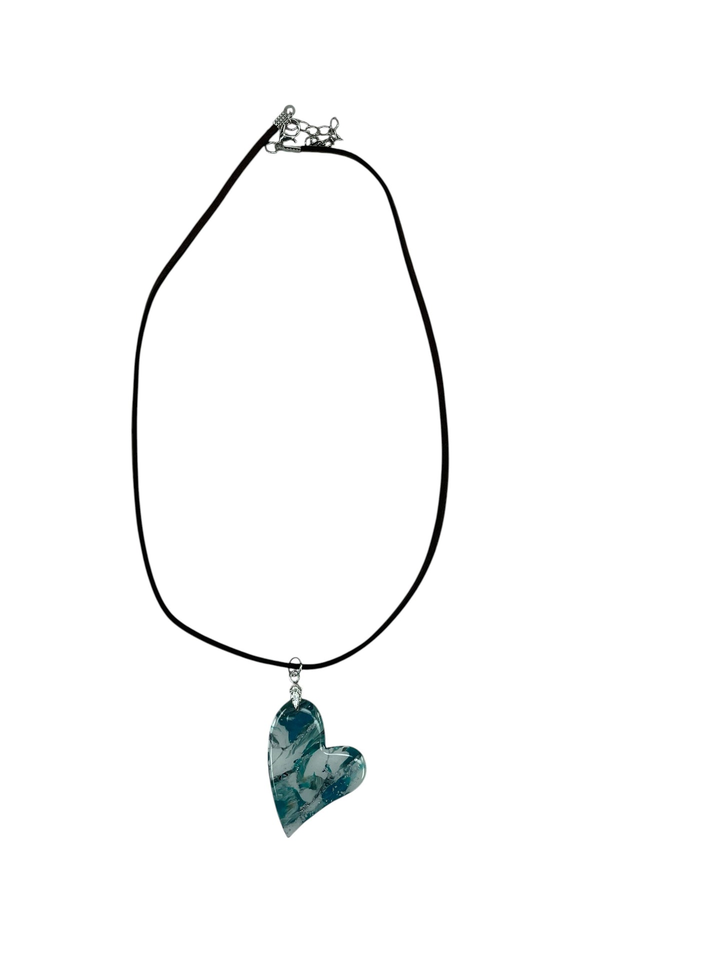 Heart-shaped DOUBLE-sided pendant with shades of turquoise, aqua, white Necklace