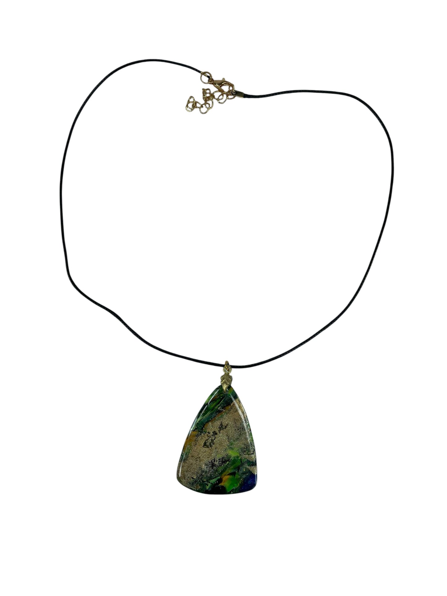Earthy pendant with moss green, deep forest emerald, muted gold Necklace