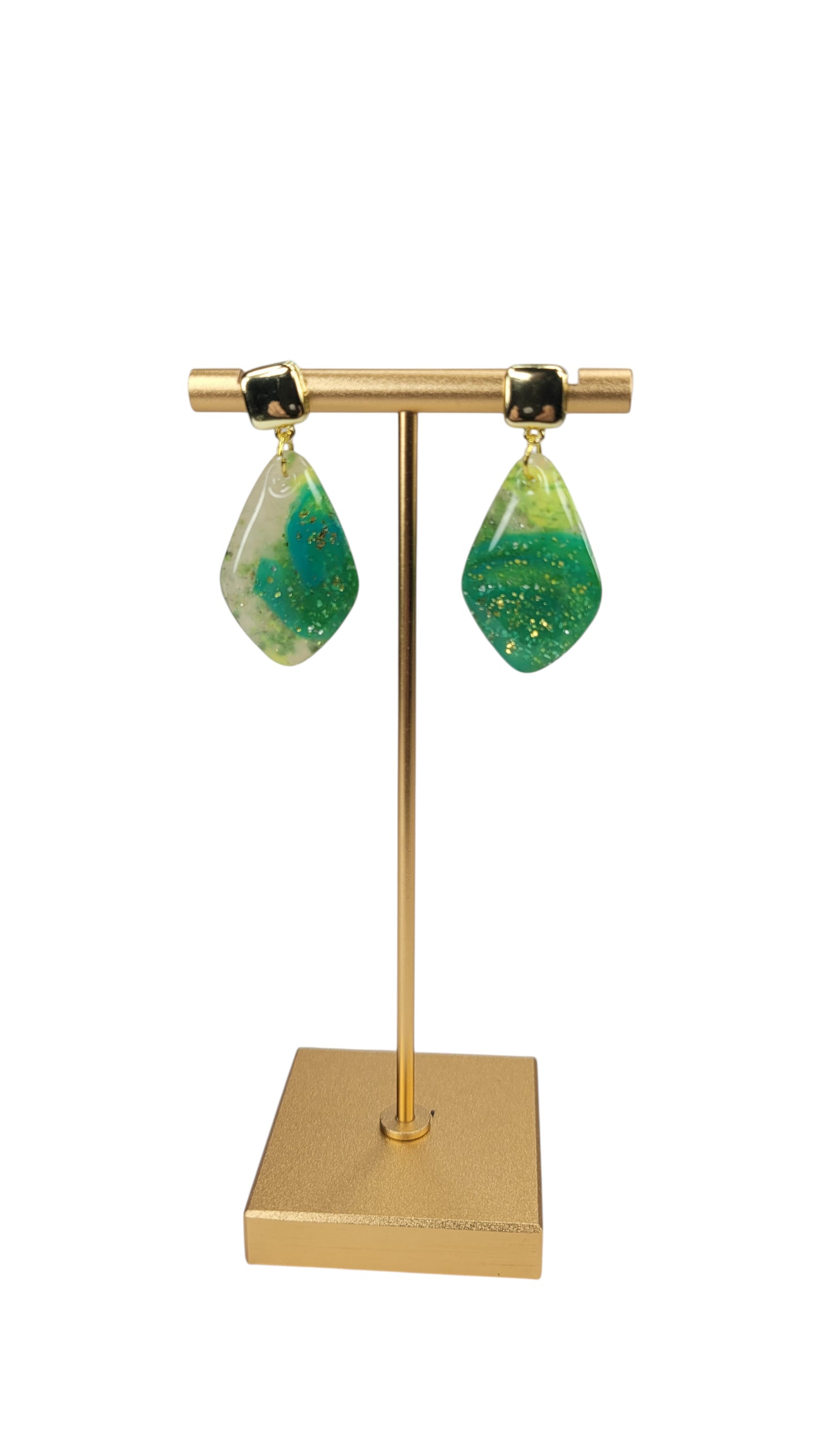 Softly shaped translucent greens and gold Earrings on golden posts
