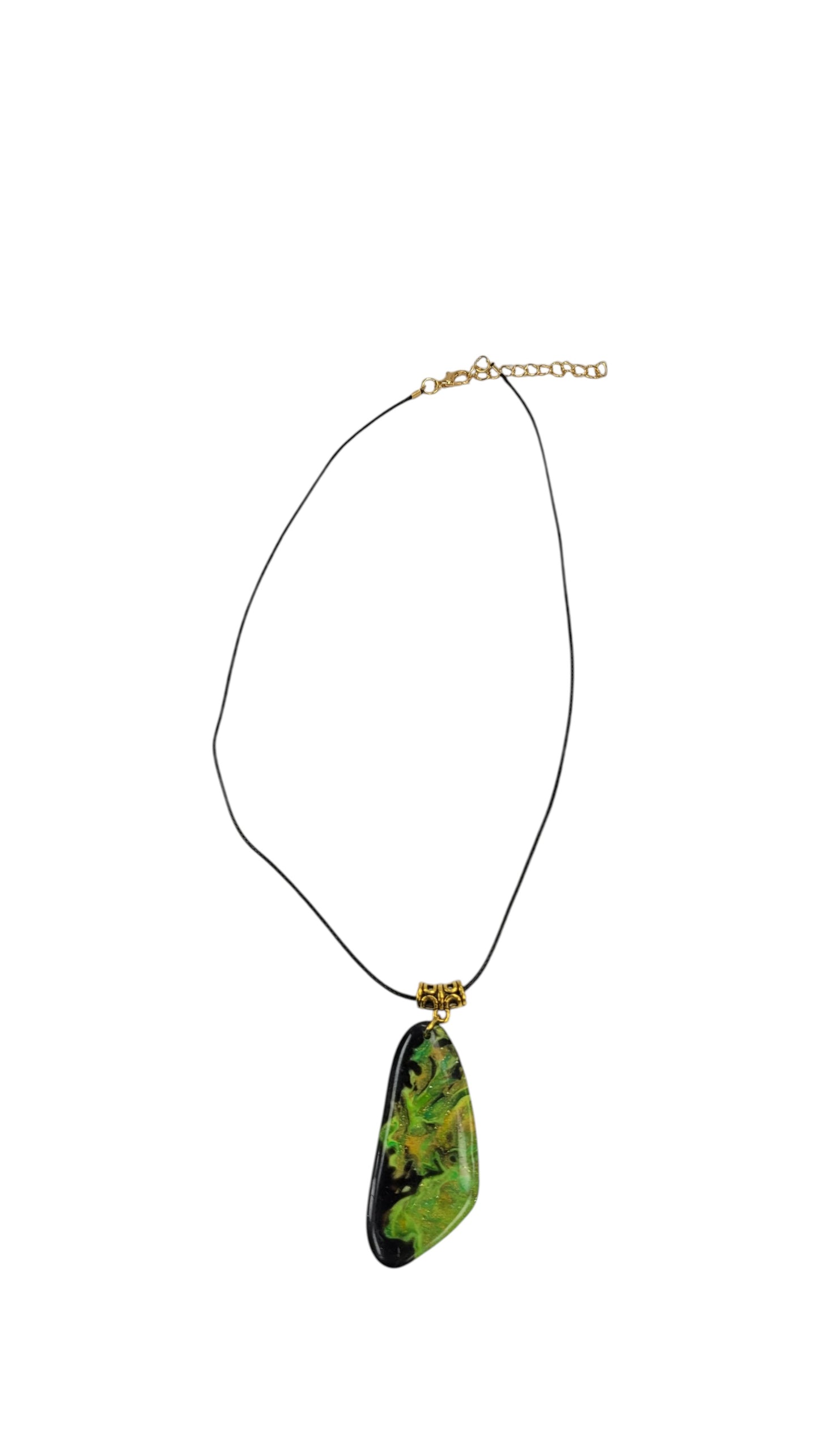 Bright greens on a glossy black background Necklace
