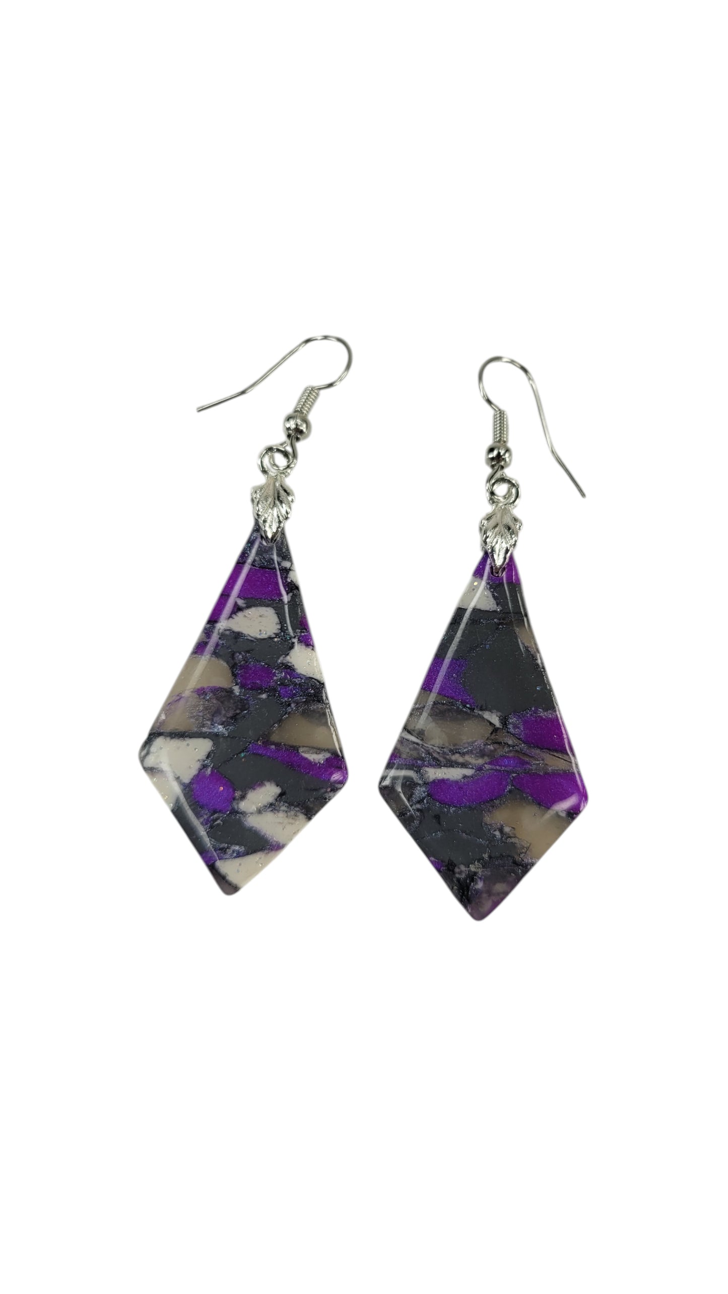 Diamond-shaped drops with streaks of royal purple Earrings