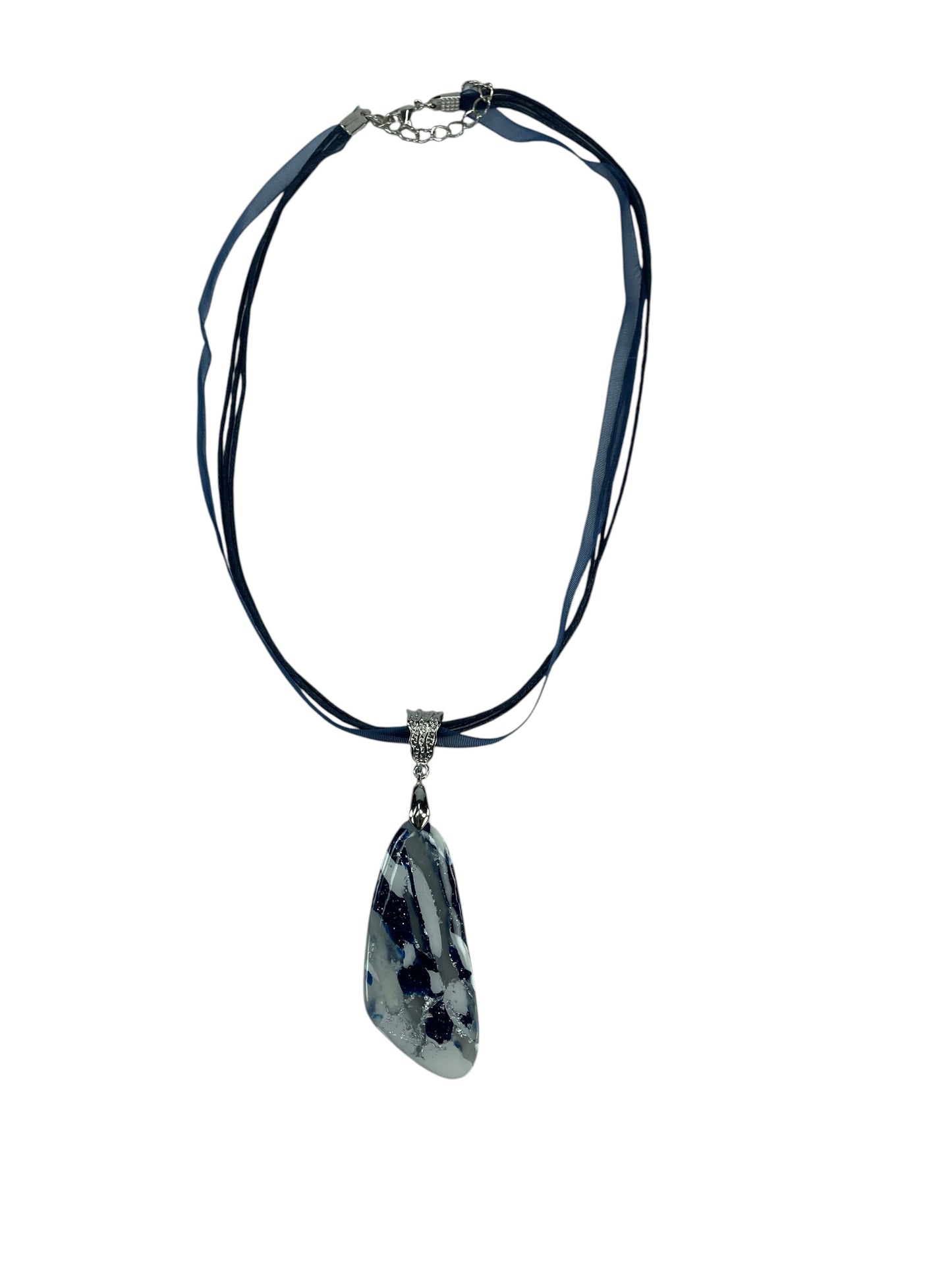 Flowing navy, silver, and smoky pearl DOUBLE-sided Necklace