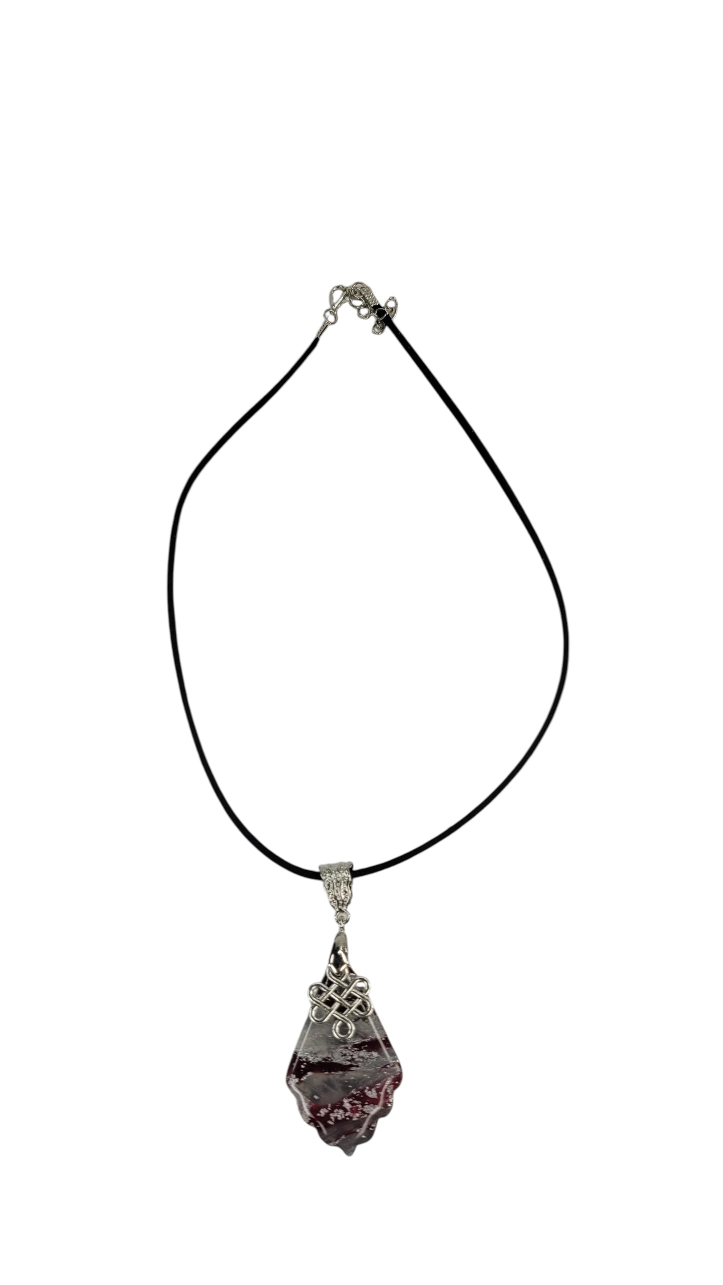 Soft layers of grey, white and streaks of burgundy with charm Necklace