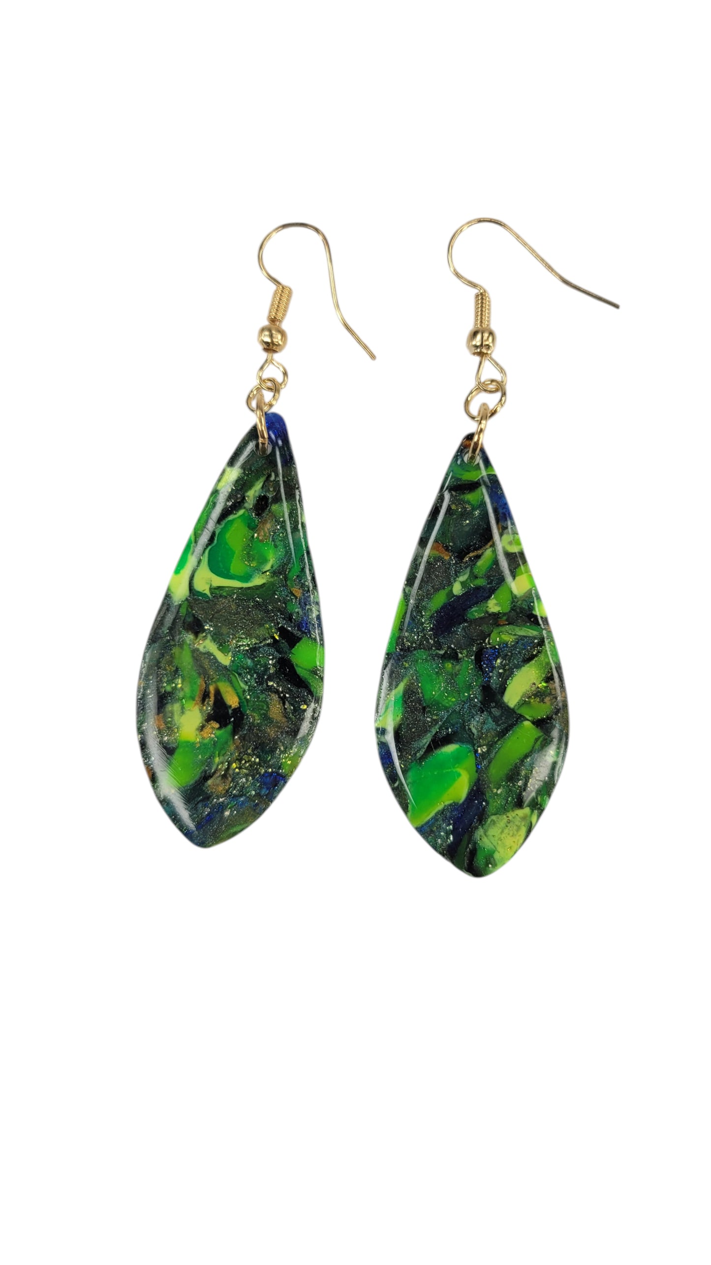 Leaf-like lime green and deep forest drop Earrings