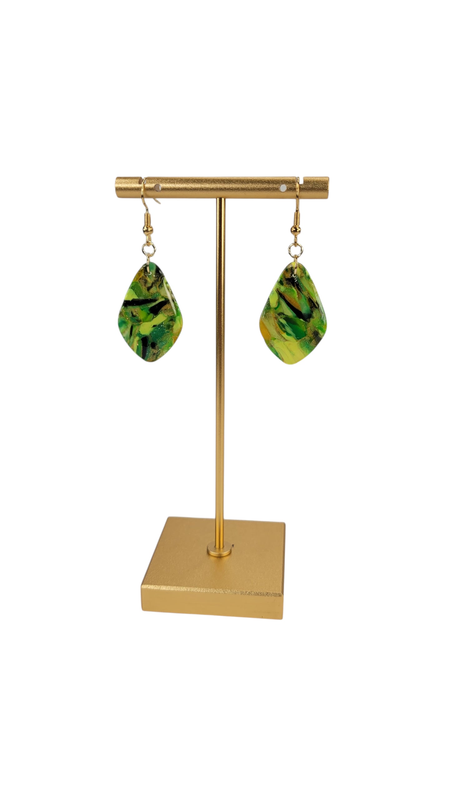 Small, softly curved greens and yellows Earrings