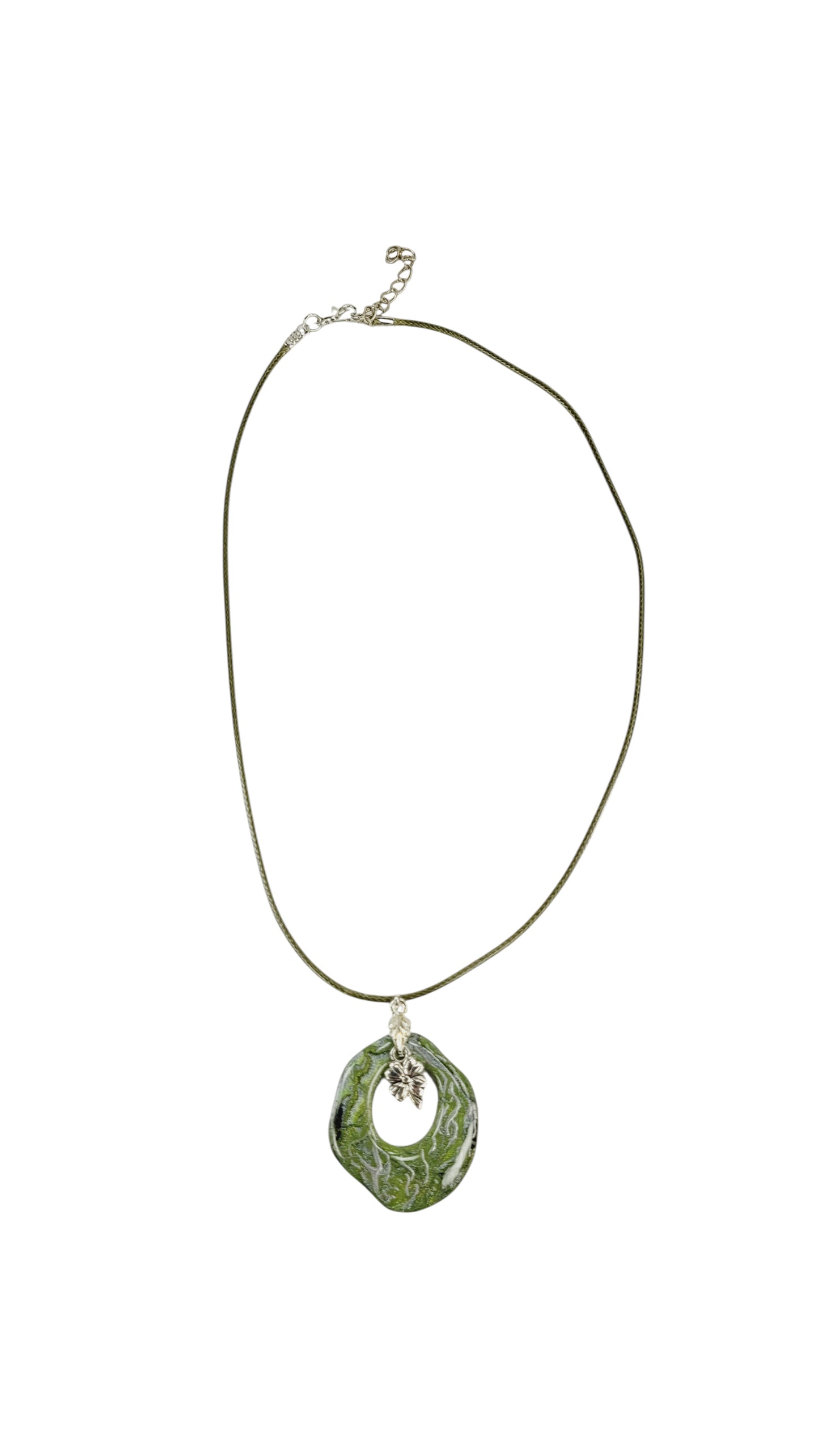Soft greens swirling with silver lines and flower charm Necklace