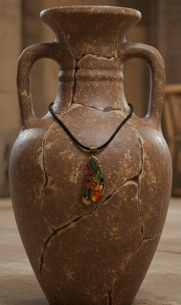 Swirling colors Necklace with leaf charm