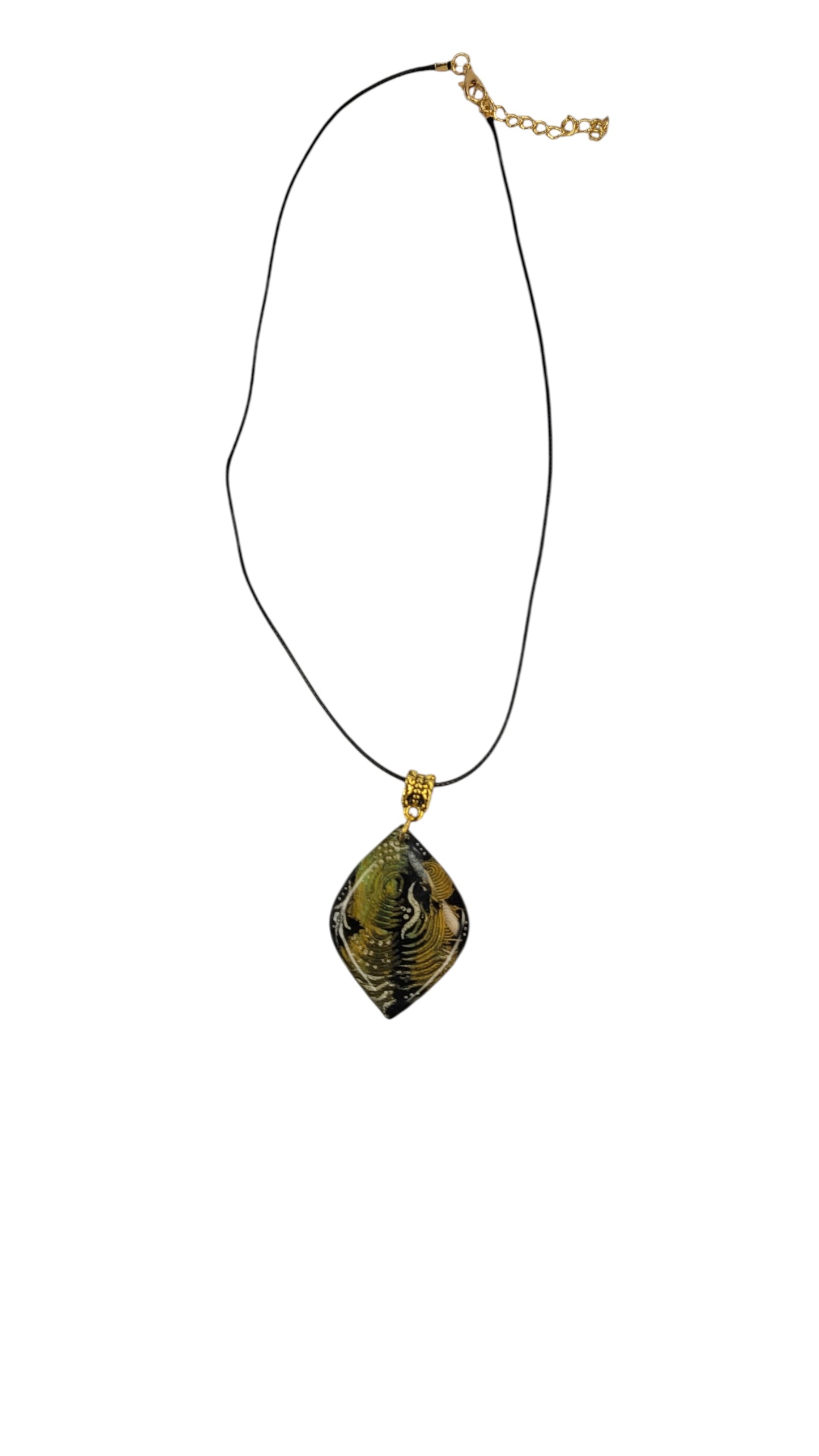 Layered waves of olive, moss, and antique gold on black Necklace
