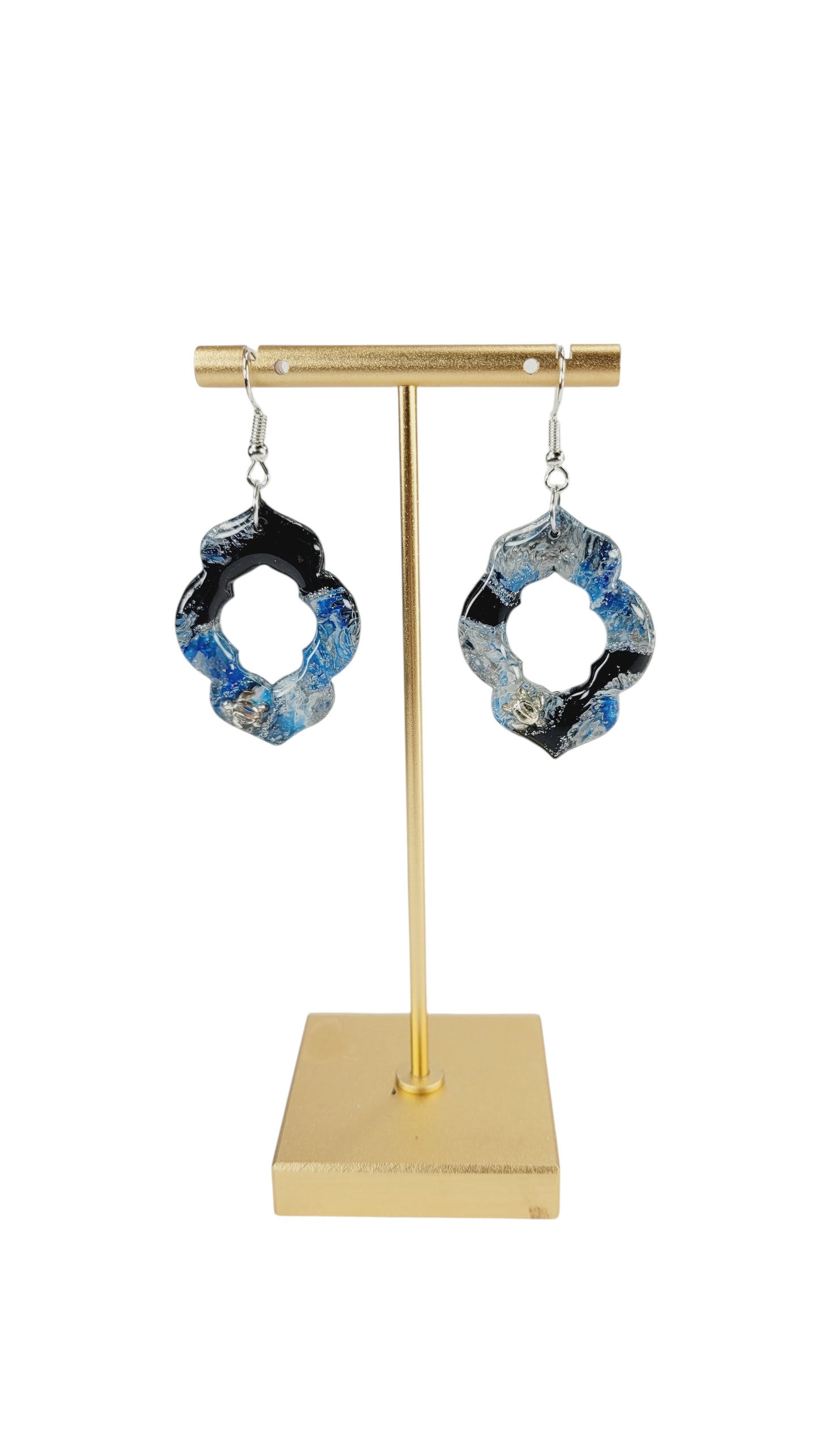 Deep blue, soft white, and inky black with tiny turtles Earrings