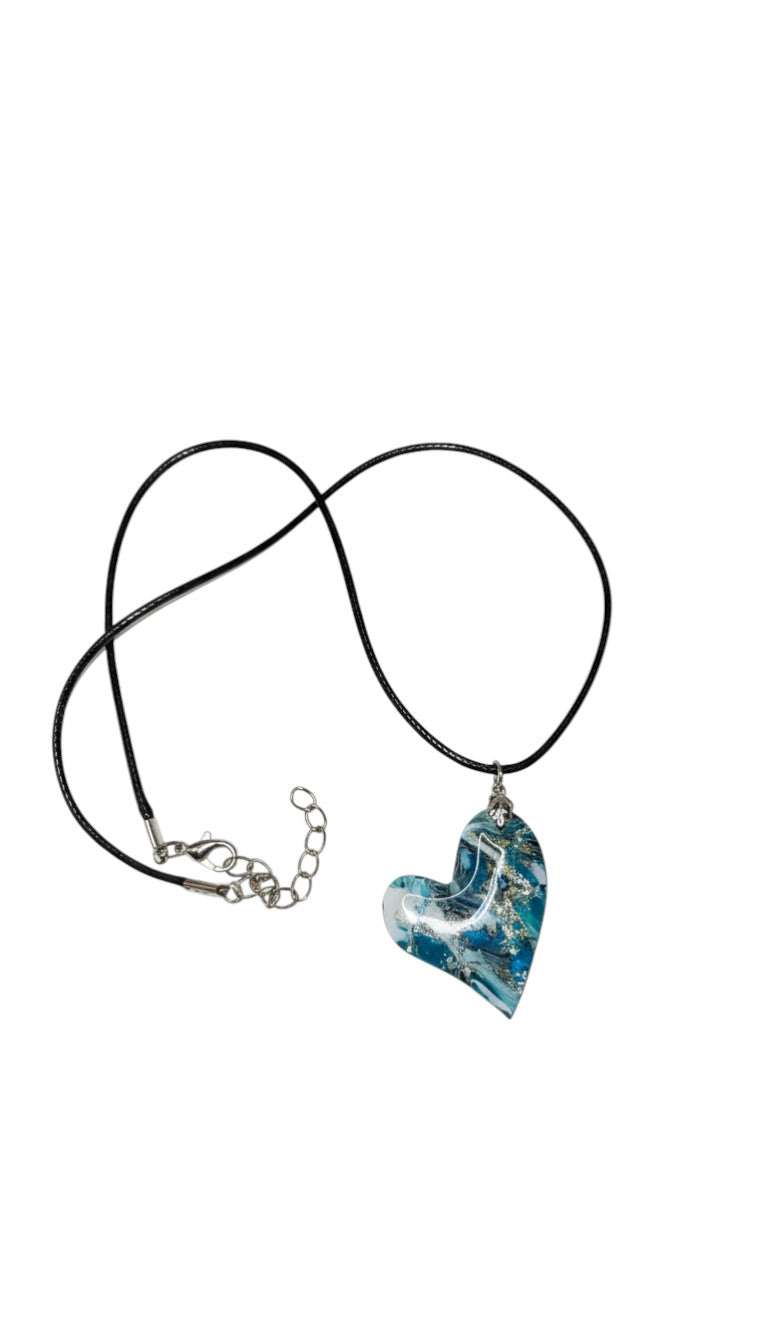 Abstract blue and golden heart Necklace