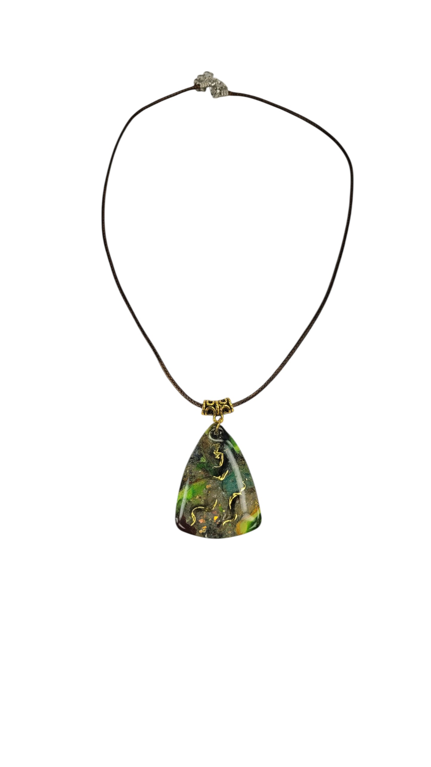 Forest greens and charcoal on softly triangular pendant Necklace