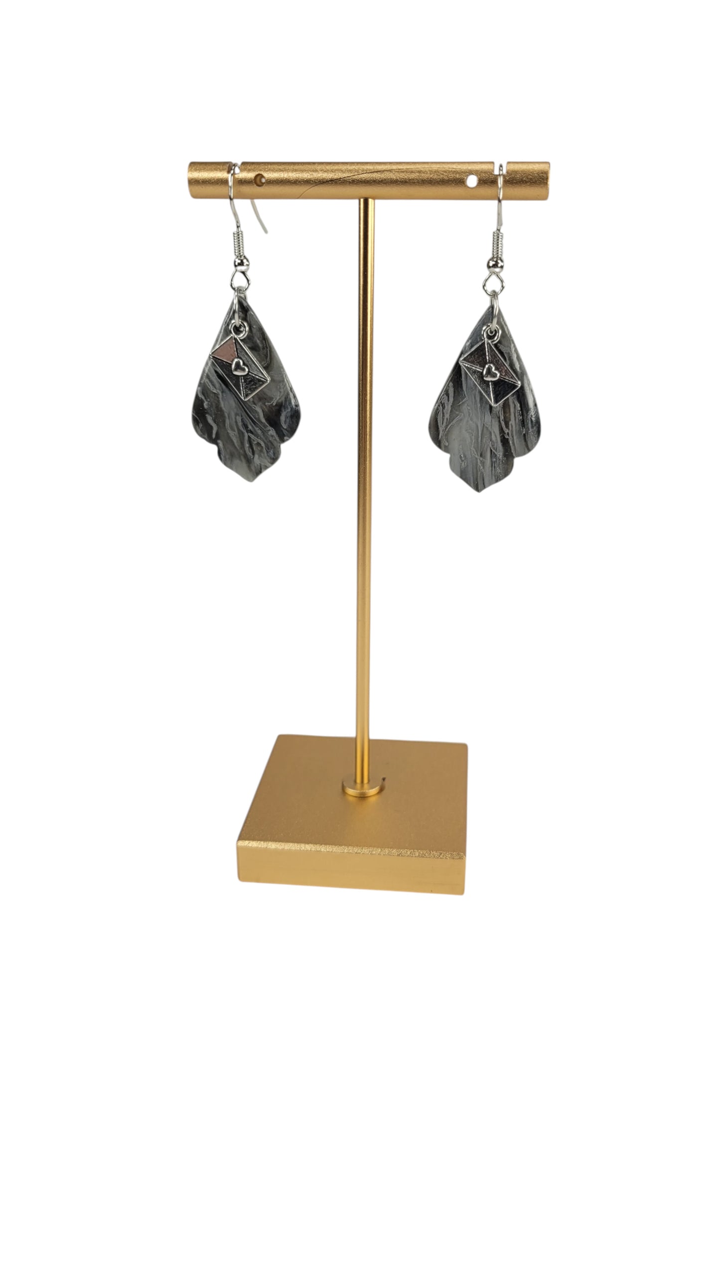 Dark marbled grey with small envelope charms Earrings