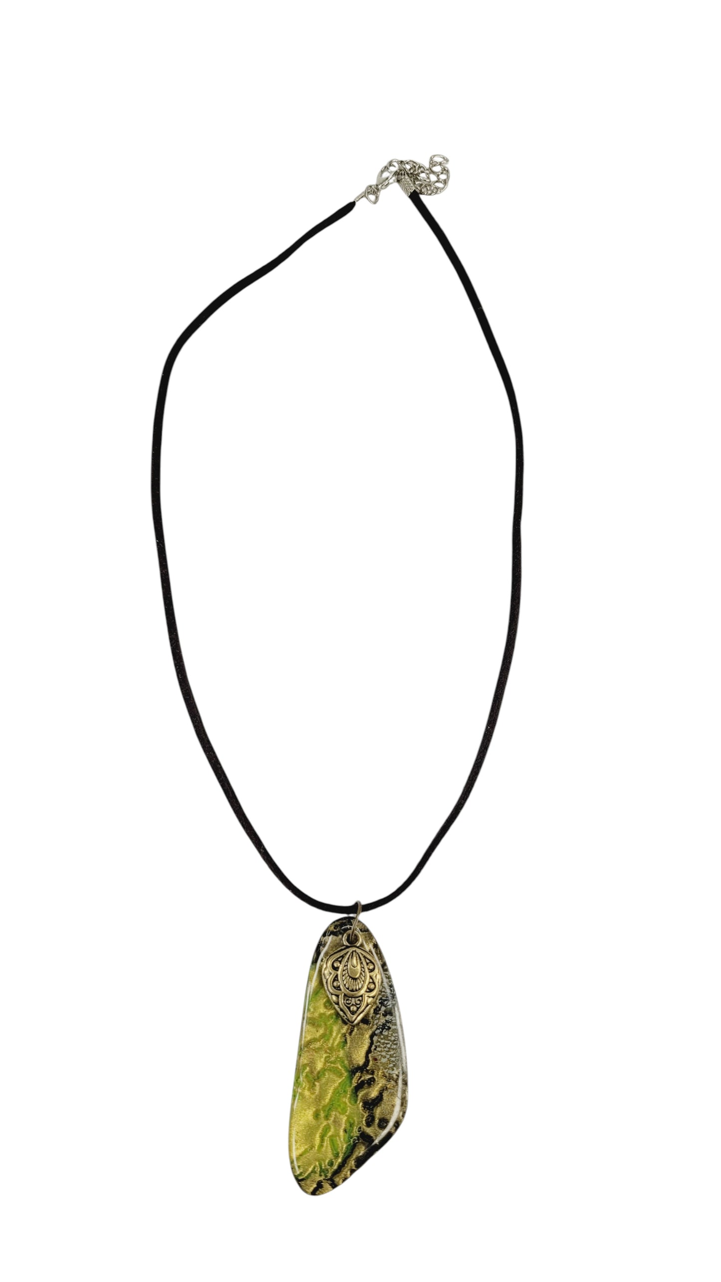 Green, gold, and black pendant with a charm Necklace