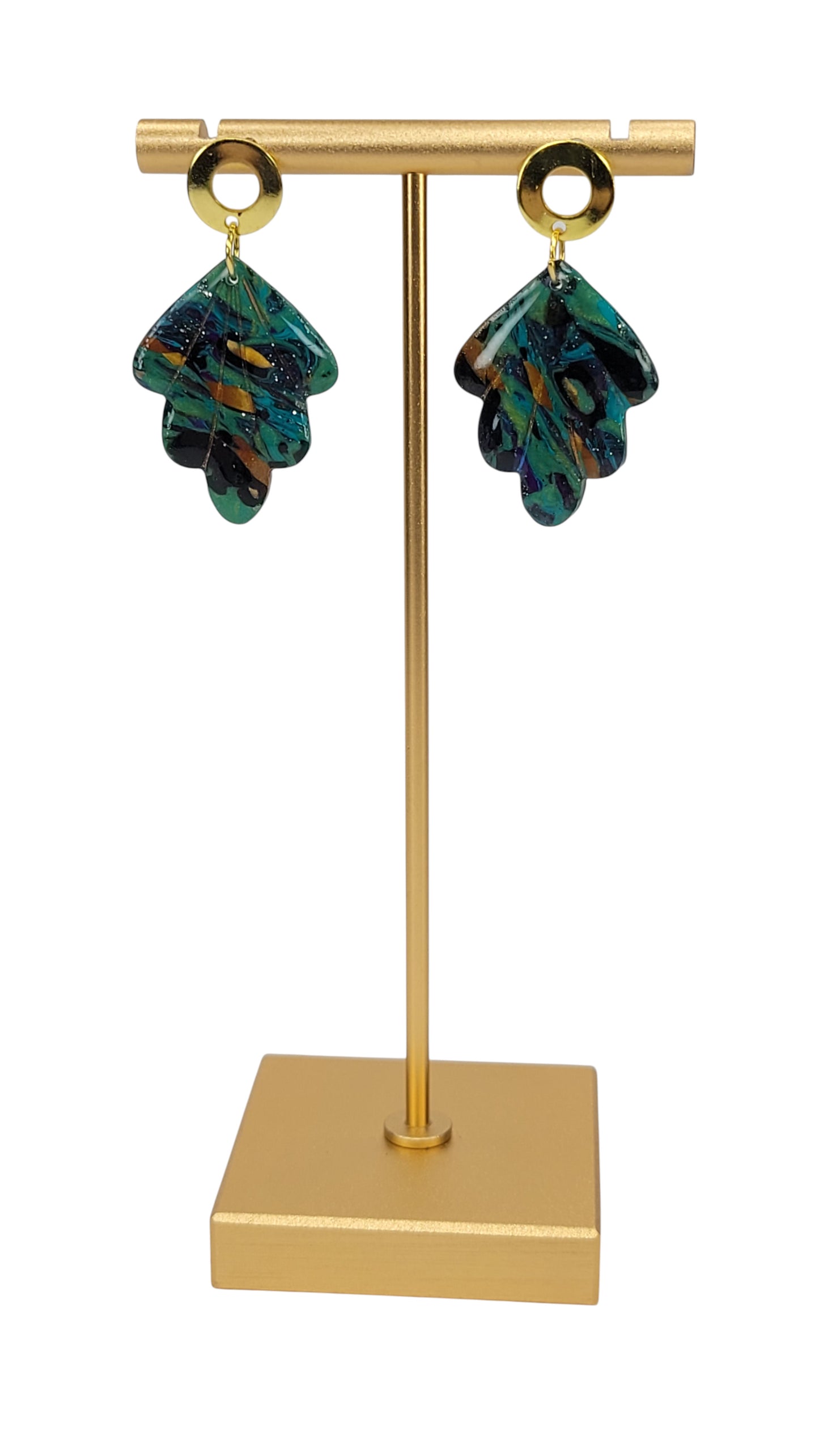 Dark green Earrings with golden posts