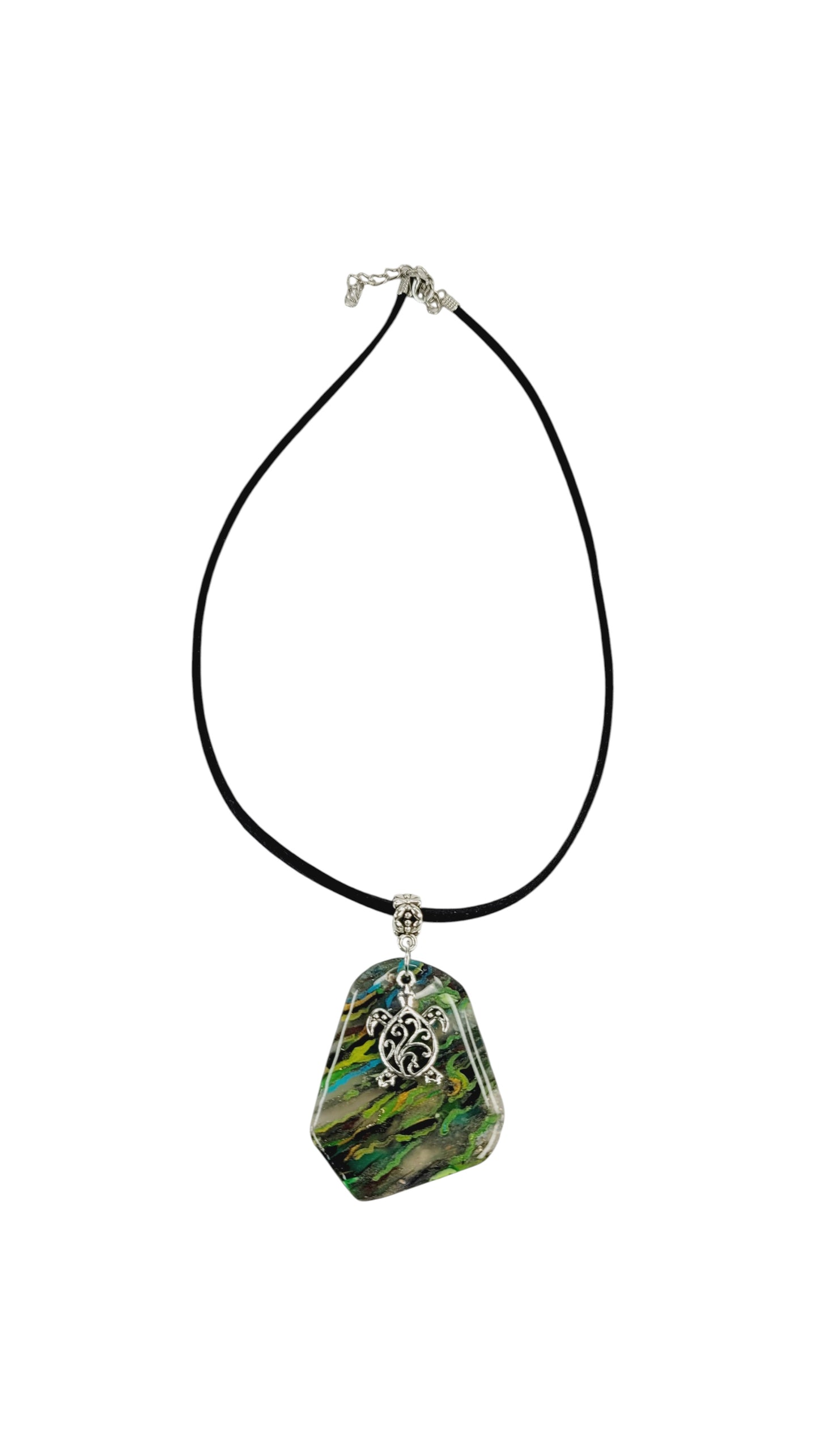 Deep green, olive, charcoal, and subtle golden with charm Necklace