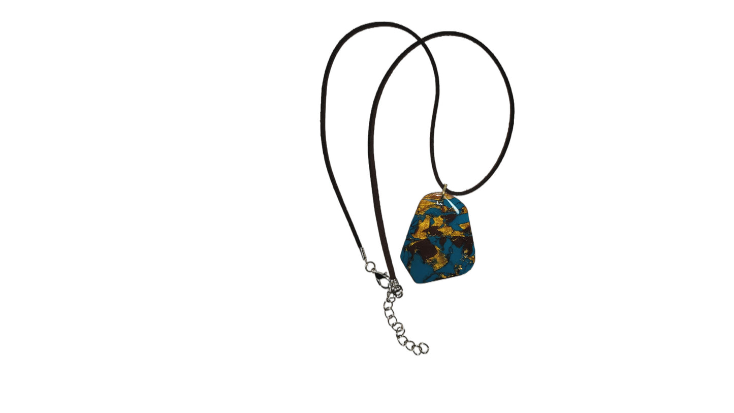 Blue and gold freeform faux stone Necklace