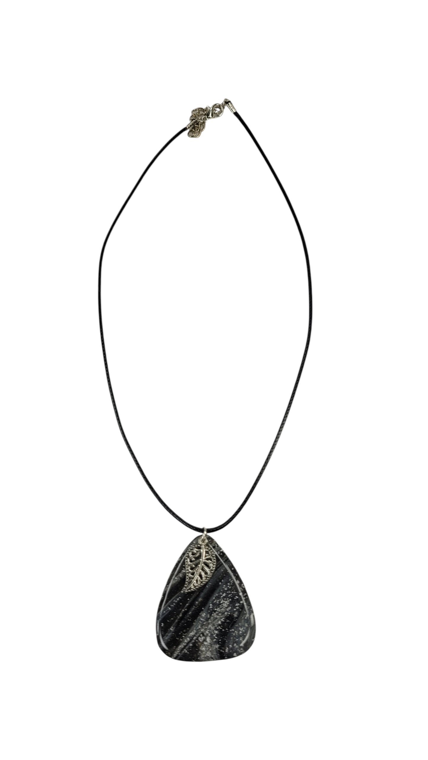 Charcoal and silver with fine speckles and charm Necklace