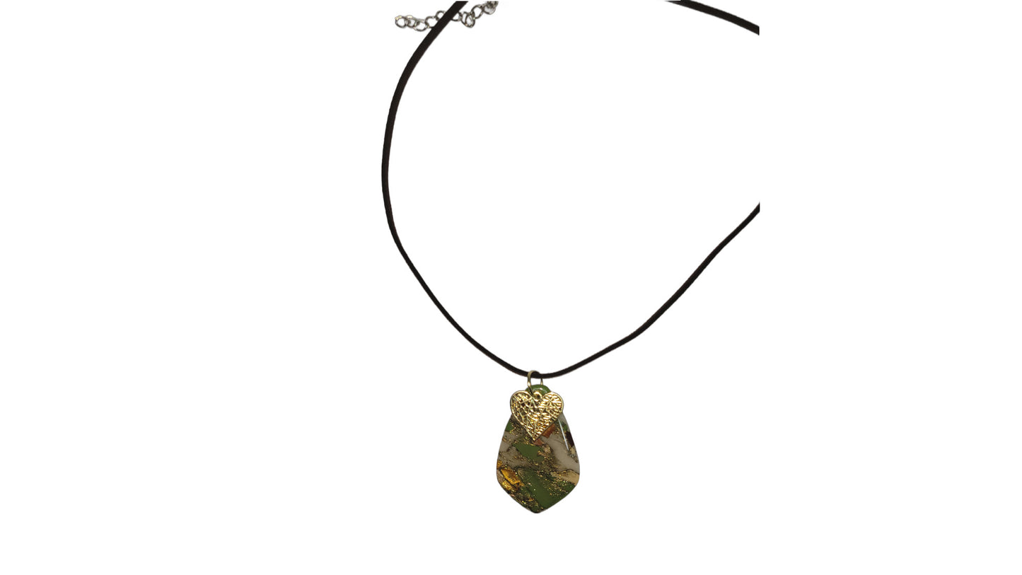 Green and translucent with heart charm Necklace