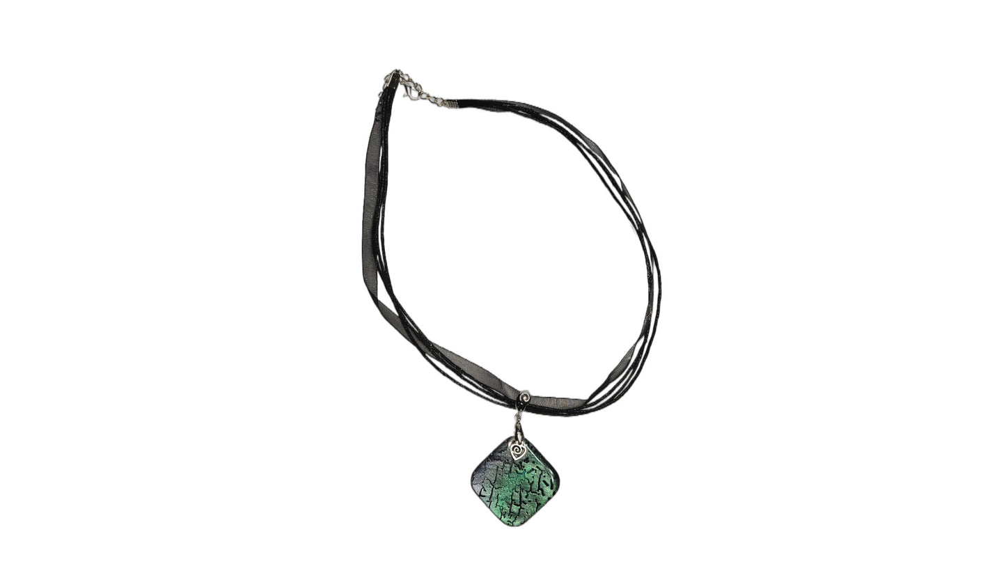 Dark green crackled with heart charm Necklace