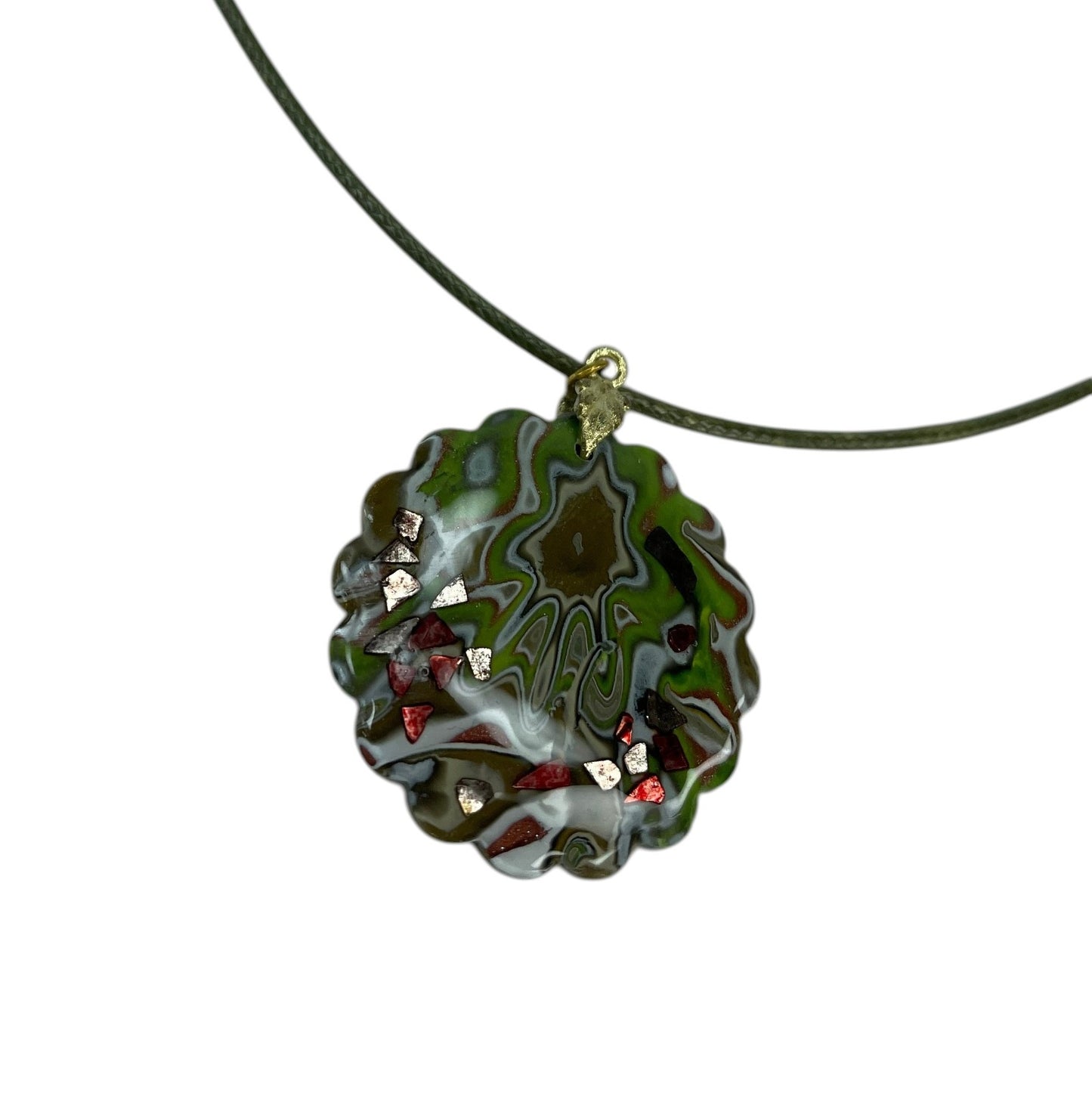 Assymetrical mandala-like pattern in earthy tones with simmering details Nacklace