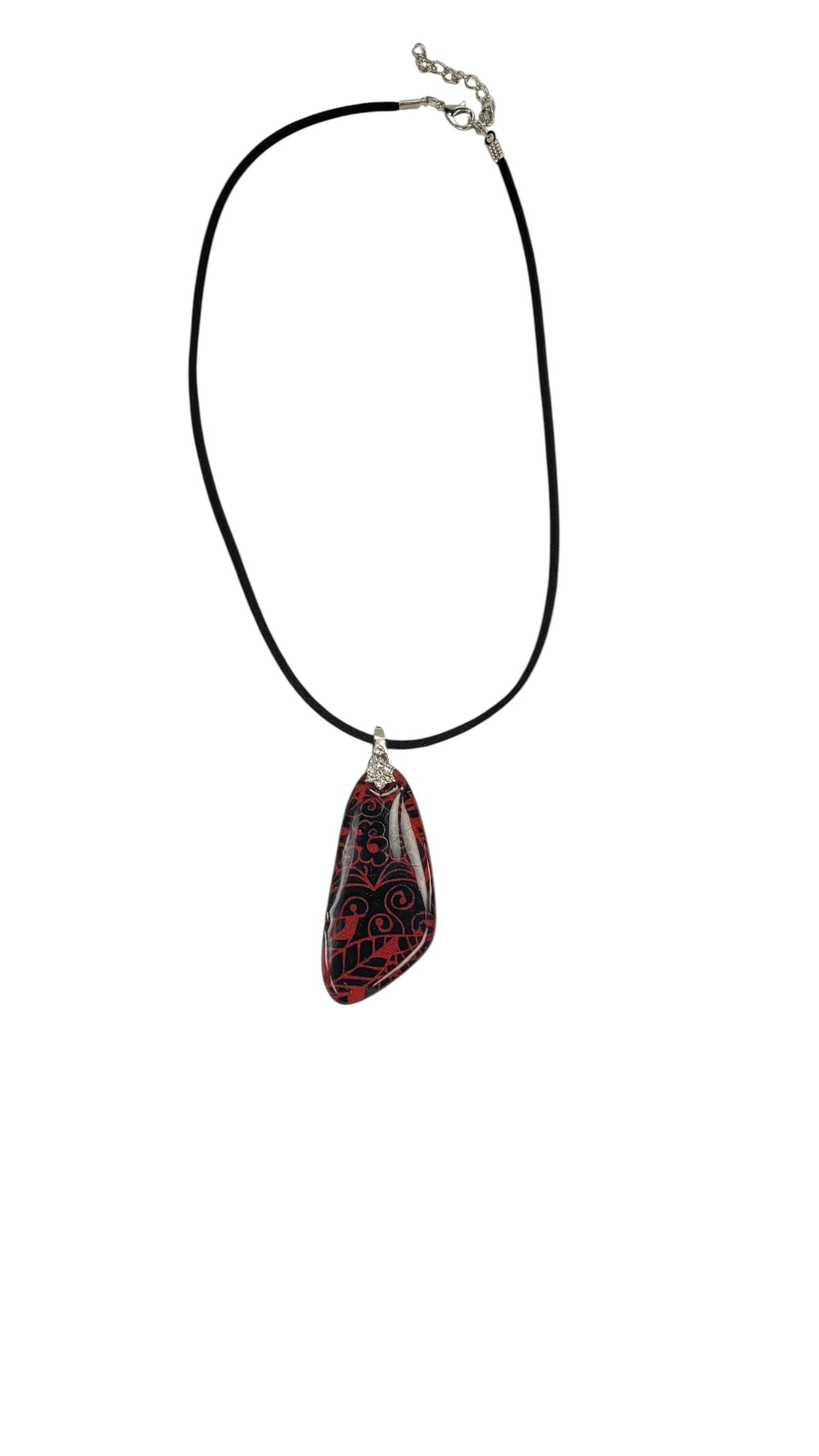 Crimson and black swirls ancient pattern Necklace
