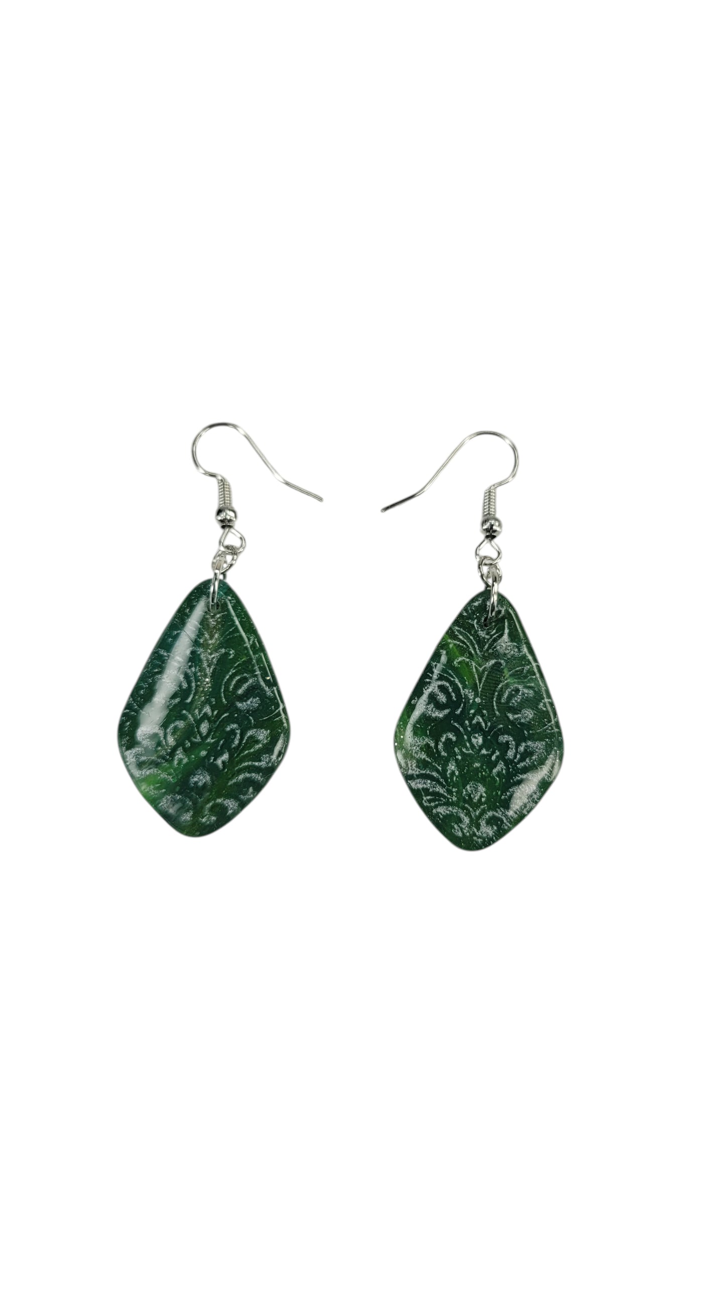 Diamond-shaped green with silver drop Earrings