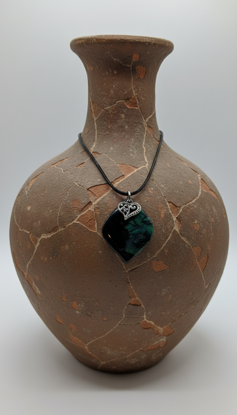 Green aurora Necklace with silver charm