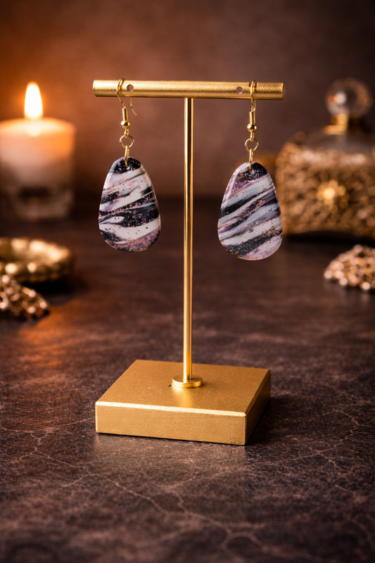 Soft ribbons of ivory, charcoal, and muted rose Earrings