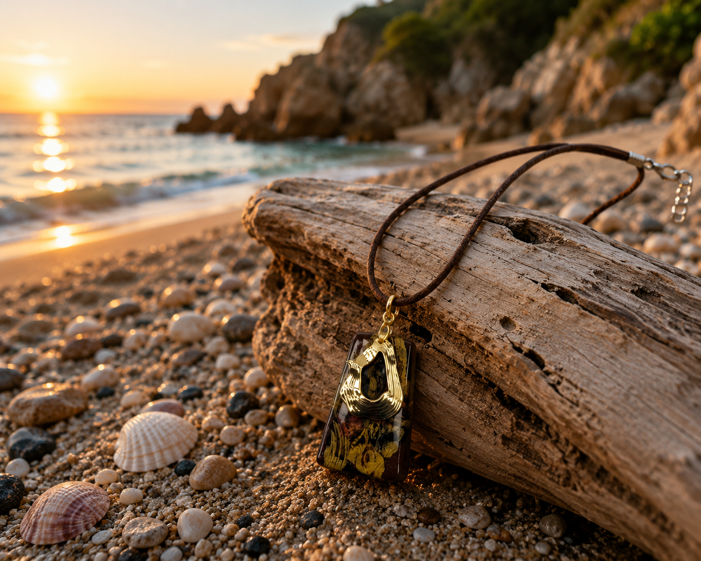 Deep browns, gold and copper with golden charm Necklace