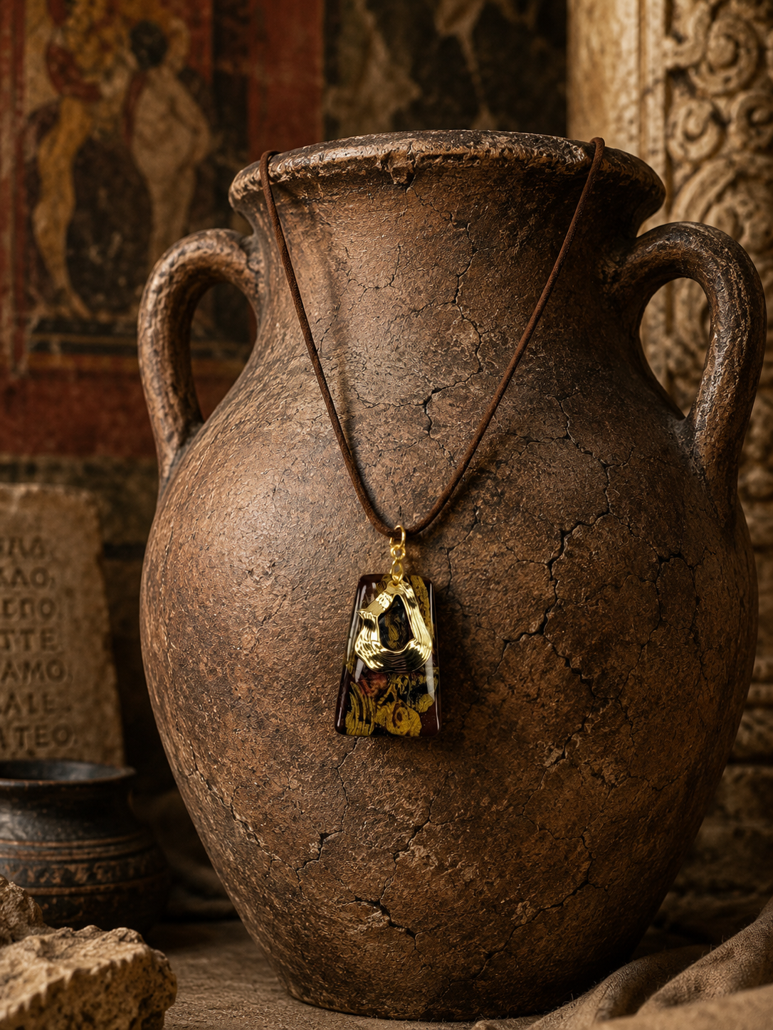 Deep browns, gold and copper with golden charm Necklace