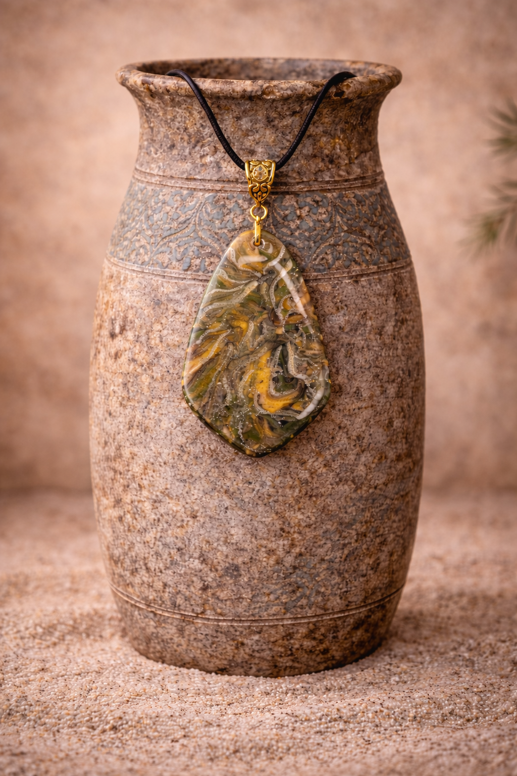 Flowing swirls of green, gold, and ivory Necklace