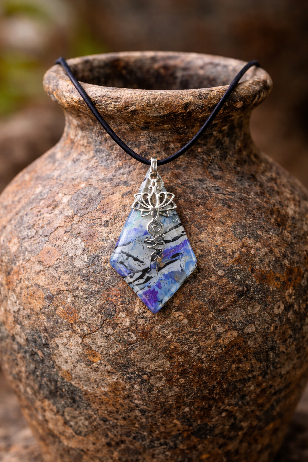 Blue and violet with delicate lotus charm Necklace