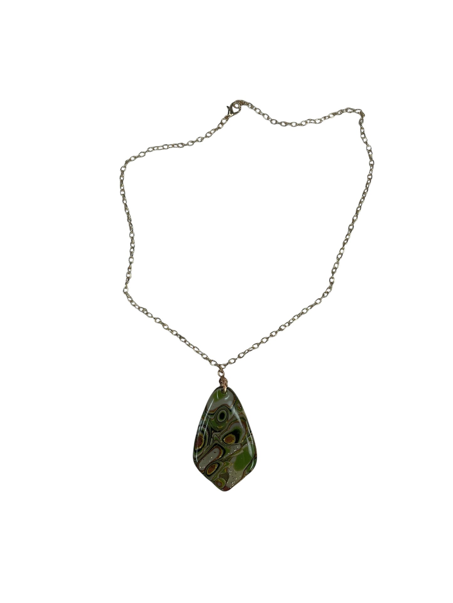 Earthy olive greens, soft ivory, warm bronze, and deep forest tones Necklace