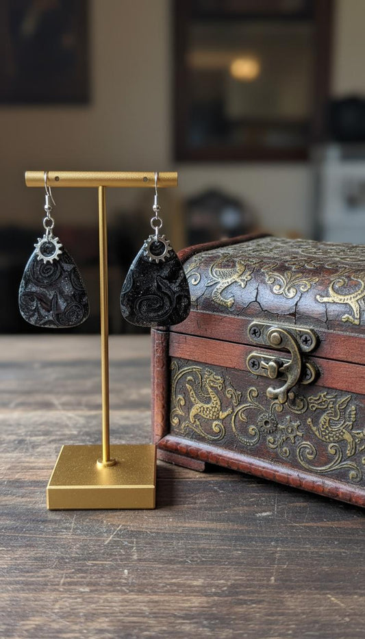 Black with ripples dangling Earrings