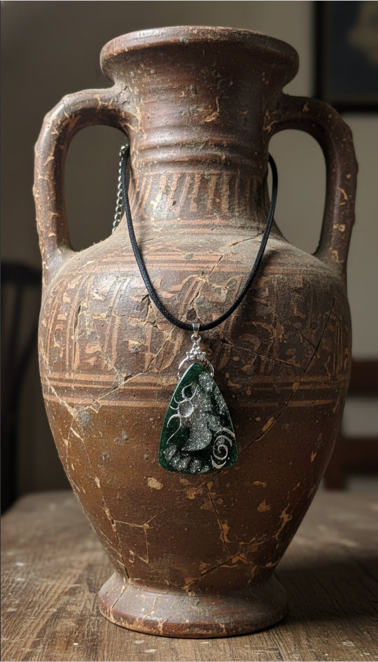 Deep forest green tone with silver detail Necklace