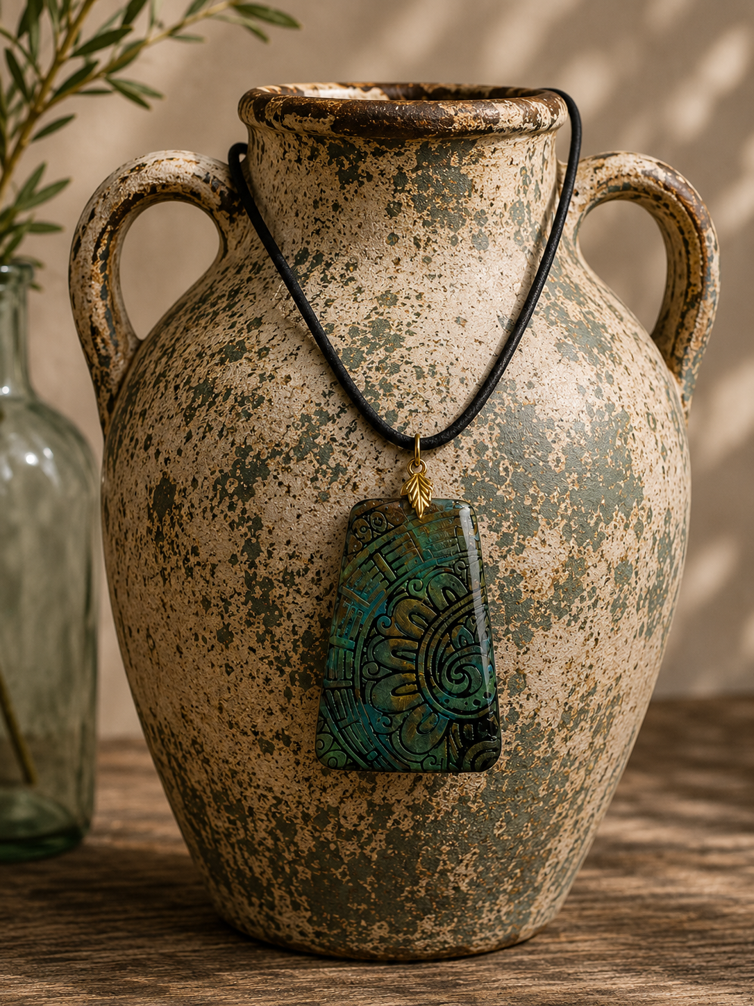 Deep teal, antique bronze, and smoky charcoal tones Necklace