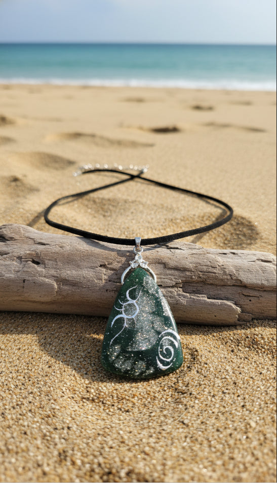 Deep forest green tone with silver detail Necklace