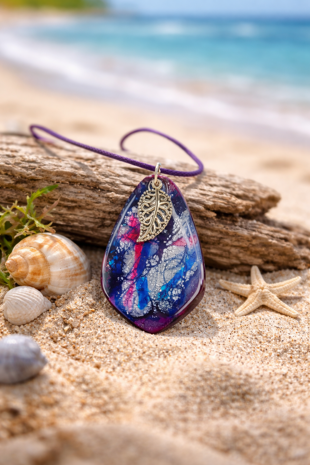 Deep blue, purple, and touches of magenta Necklace